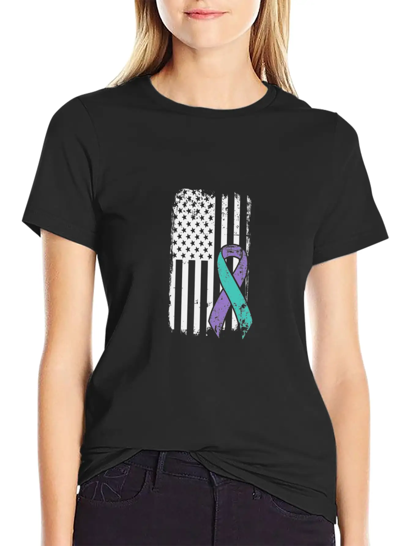 Suicide Prevention Awareness Ribbon - USA American Soft Cotton Short Sleeve Tee ¨C Unisex Wardrobe Staple