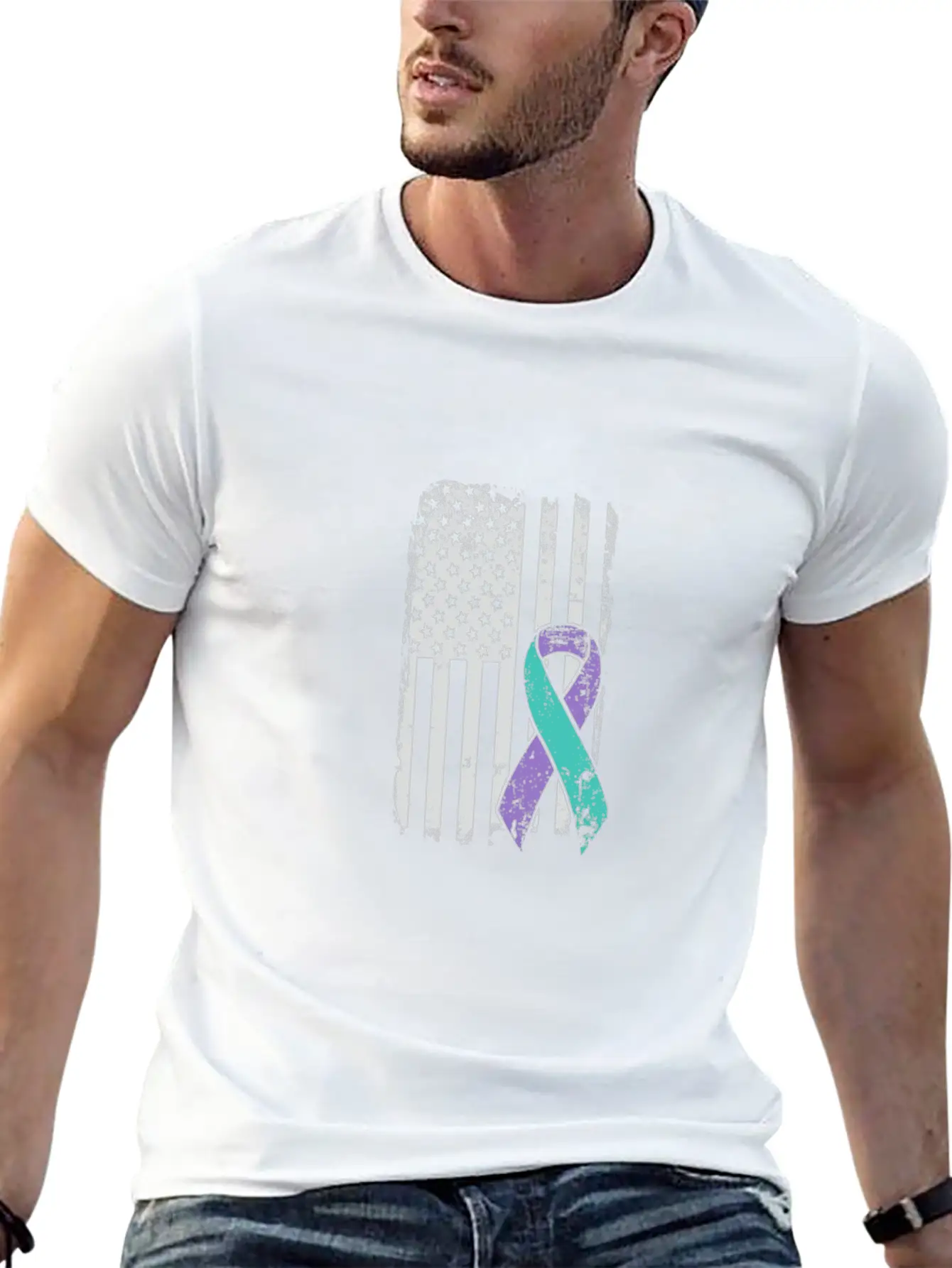 Suicide Prevention Awareness Ribbon - USA American Soft Cotton Short Sleeve Tee ¨C Unisex Wardrobe Staple