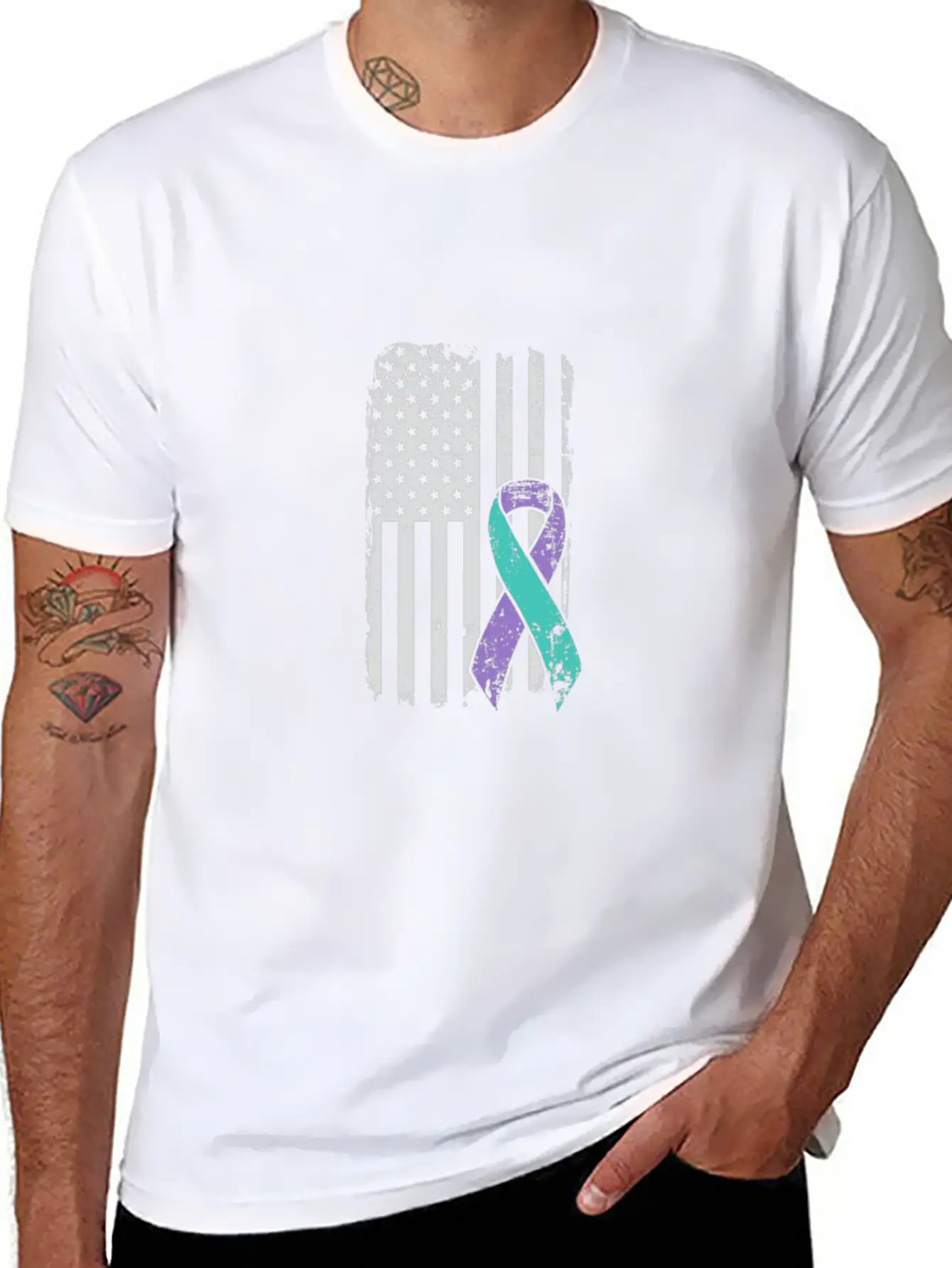 Suicide Prevention Awareness Ribbon - USA American Soft Cotton Short Sleeve Tee ¨C Unisex Wardrobe Staple