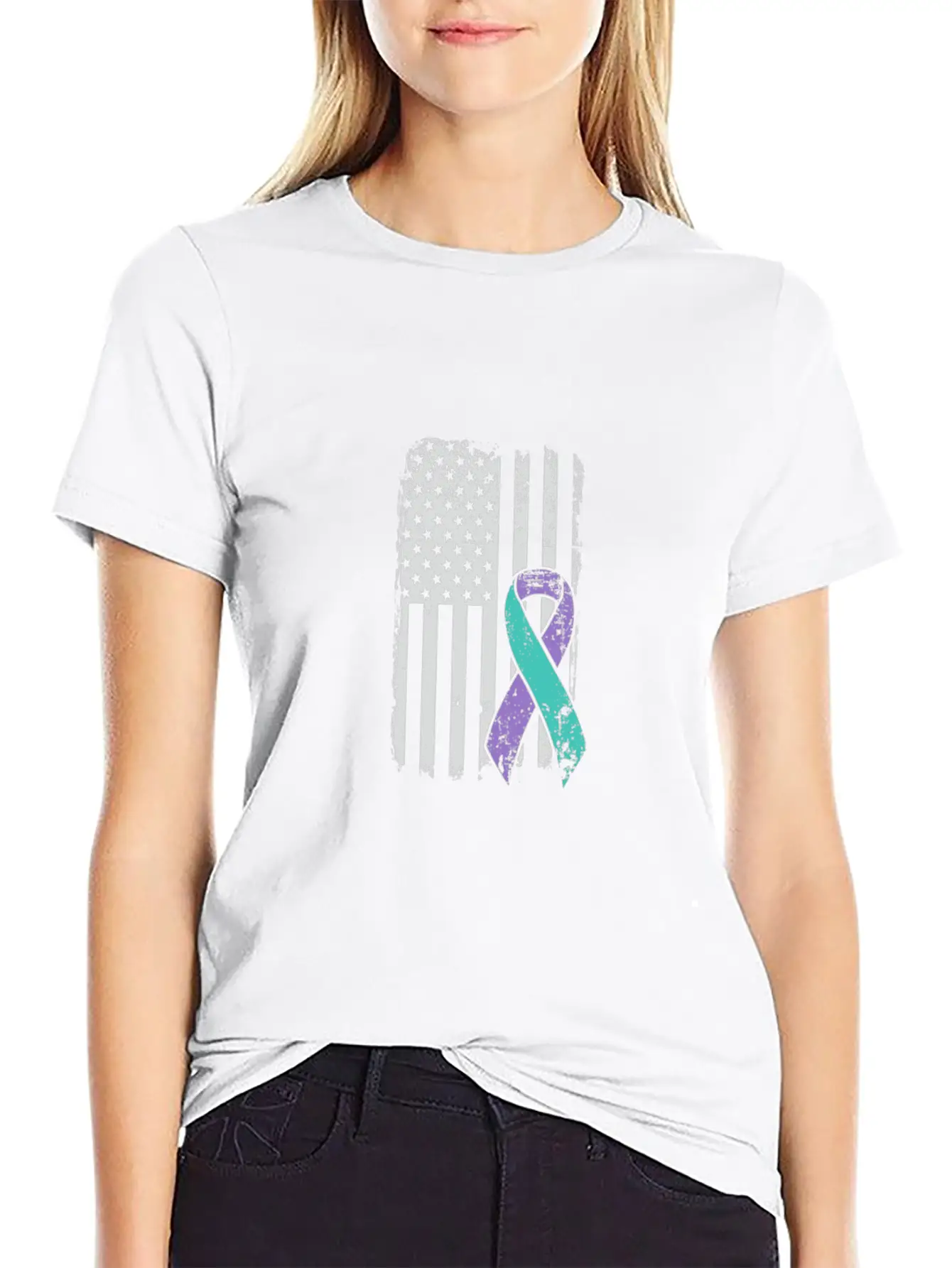 Suicide Prevention Awareness Ribbon - USA American Soft Cotton Short Sleeve Tee ¨C Unisex Wardrobe Staple