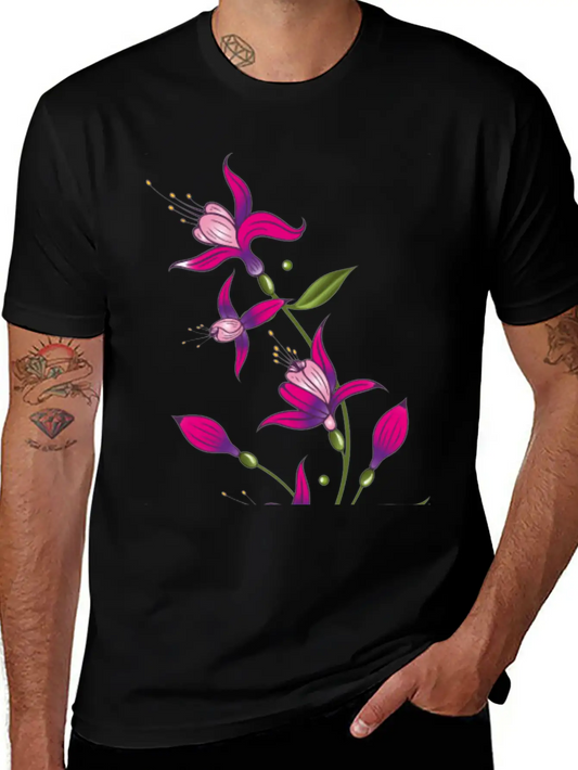 Summer Flowers, Fuchsias. Purple, Pink. Basic Graphic T-Shirt ¨C Daily Comfort In Soft Cotton