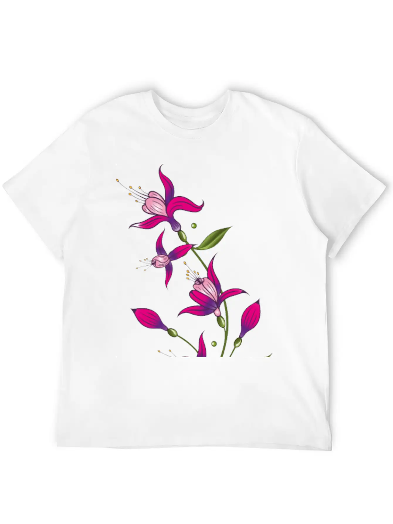 Summer Flowers, Fuchsias. Purple, Pink. Basic Graphic T-Shirt ¨C Daily Comfort In Soft Cotton