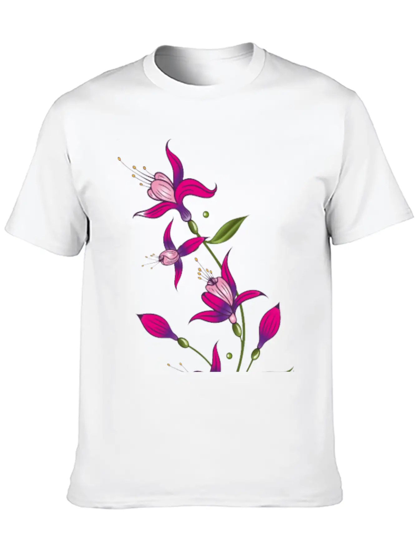 Summer Flowers, Fuchsias. Purple, Pink. Basic Graphic T-Shirt ¨C Daily Comfort In Soft Cotton