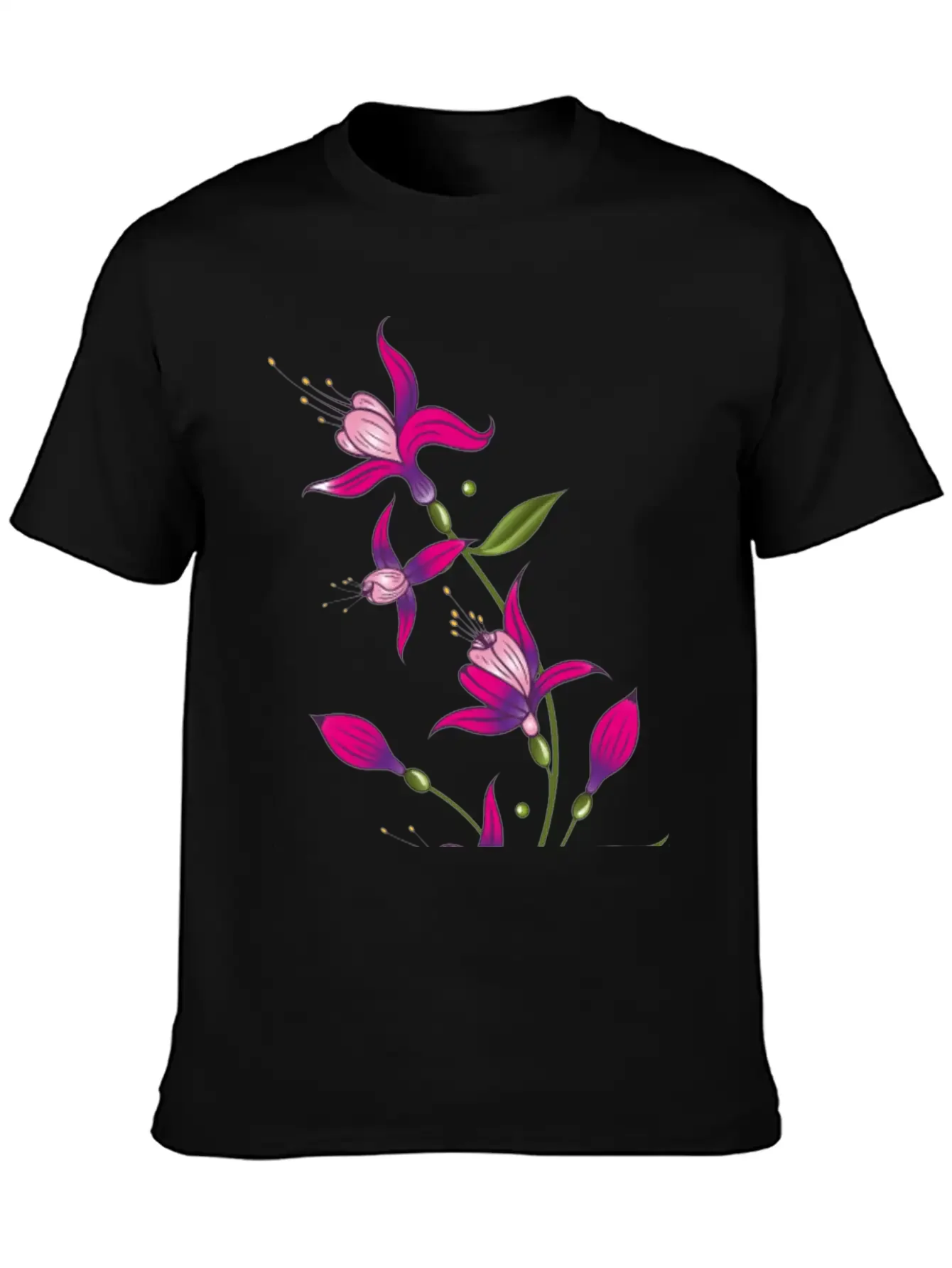 Summer Flowers, Fuchsias. Purple, Pink. Basic Graphic T-Shirt ¨C Daily Comfort In Soft Cotton
