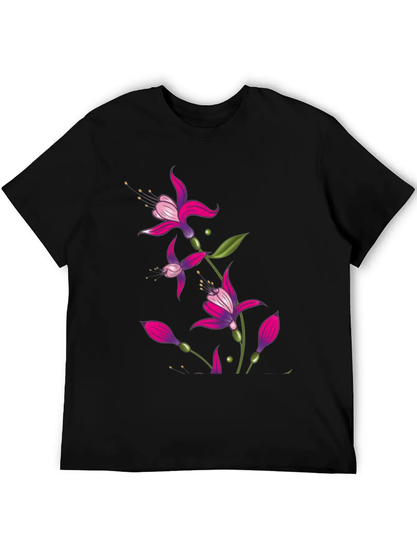 Summer Flowers, Fuchsias. Purple, Pink. Basic Graphic T-Shirt ¨C Daily Comfort In Soft Cotton