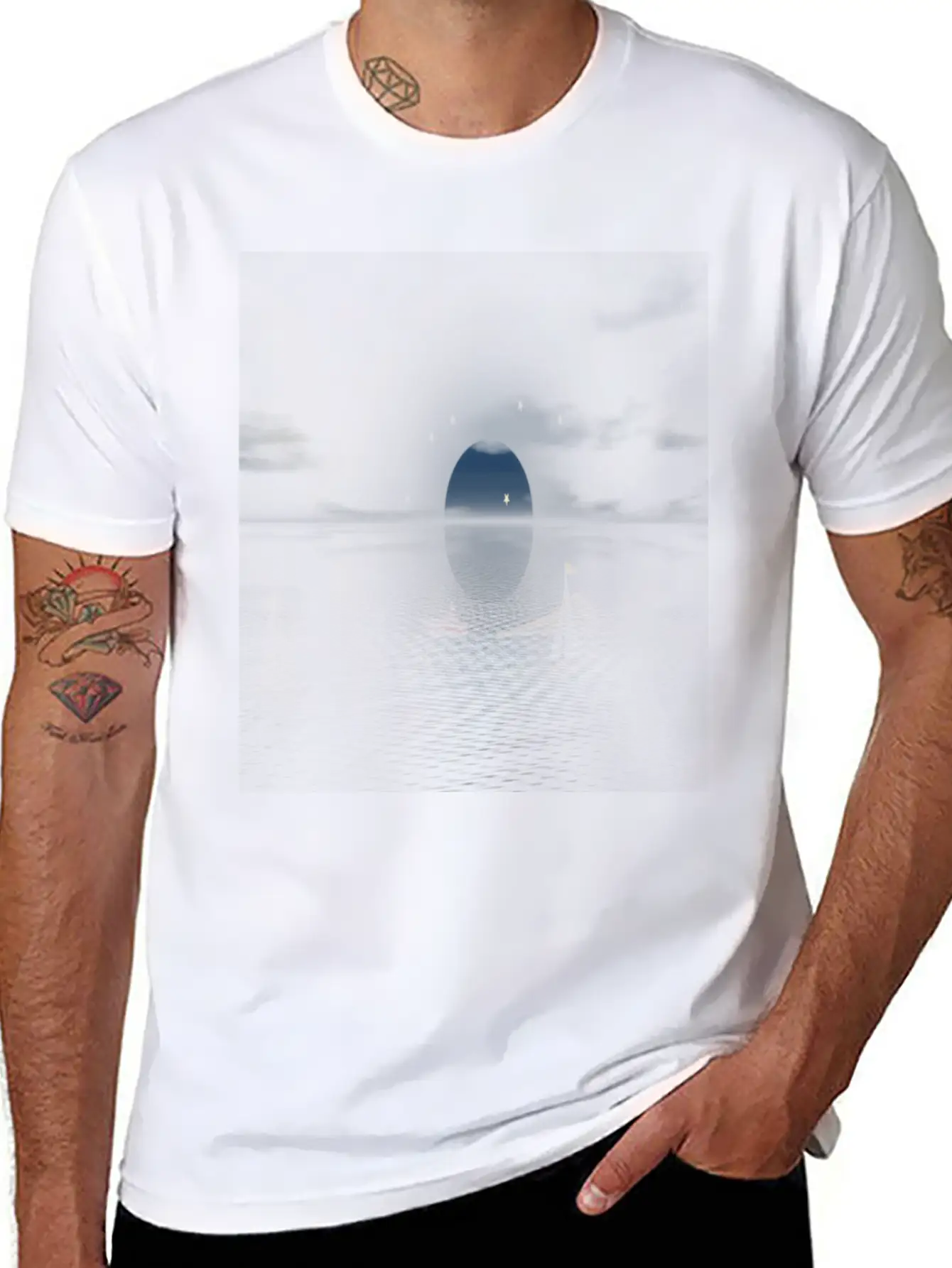 Sun And Moon Behind Boats Basic Graphic T-Shirt ¨C Daily Comfort In Soft Cotton