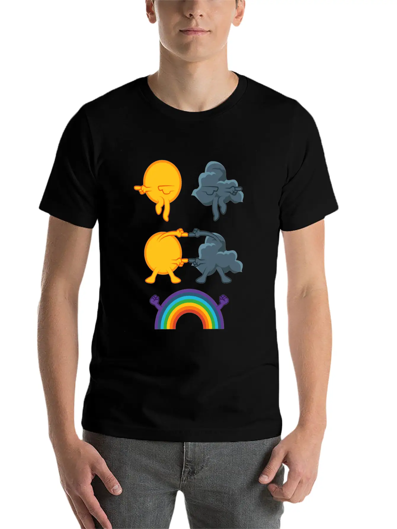 Sun Rain Clouds Rainbow Basic Graphic T-Shirt ¨C Daily Comfort In Soft Cotton