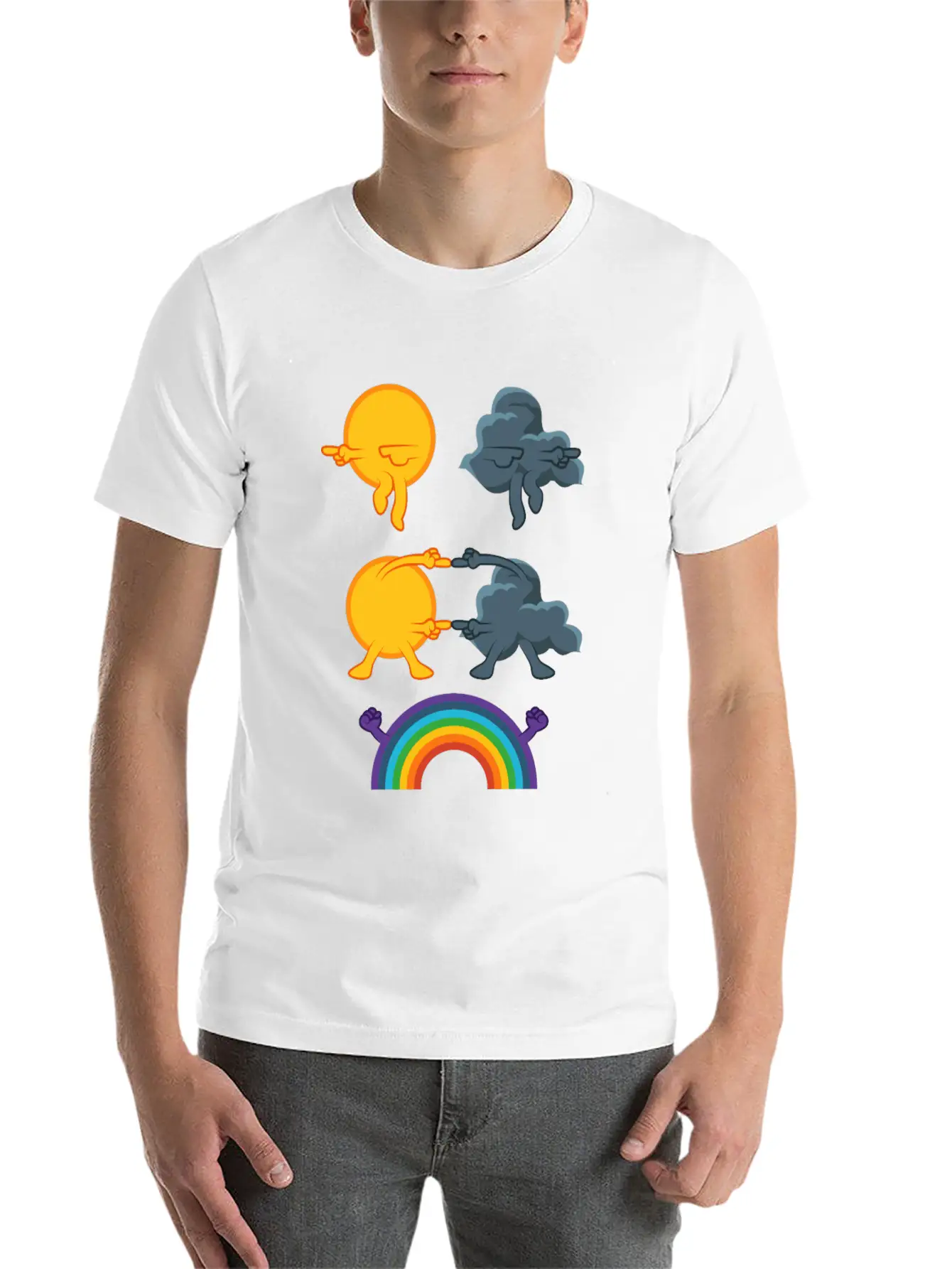 Sun Rain Clouds Rainbow Basic Graphic T-Shirt ¨C Daily Comfort In Soft Cotton
