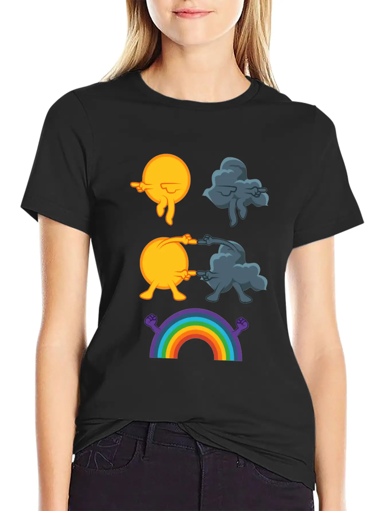 Sun Rain Clouds Rainbow Basic Graphic T-Shirt ¨C Daily Comfort In Soft Cotton