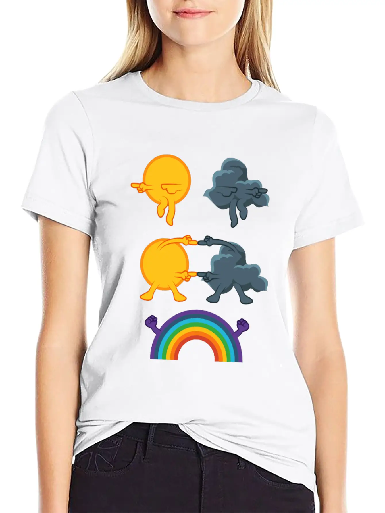 Sun Rain Clouds Rainbow Basic Graphic T-Shirt ¨C Daily Comfort In Soft Cotton