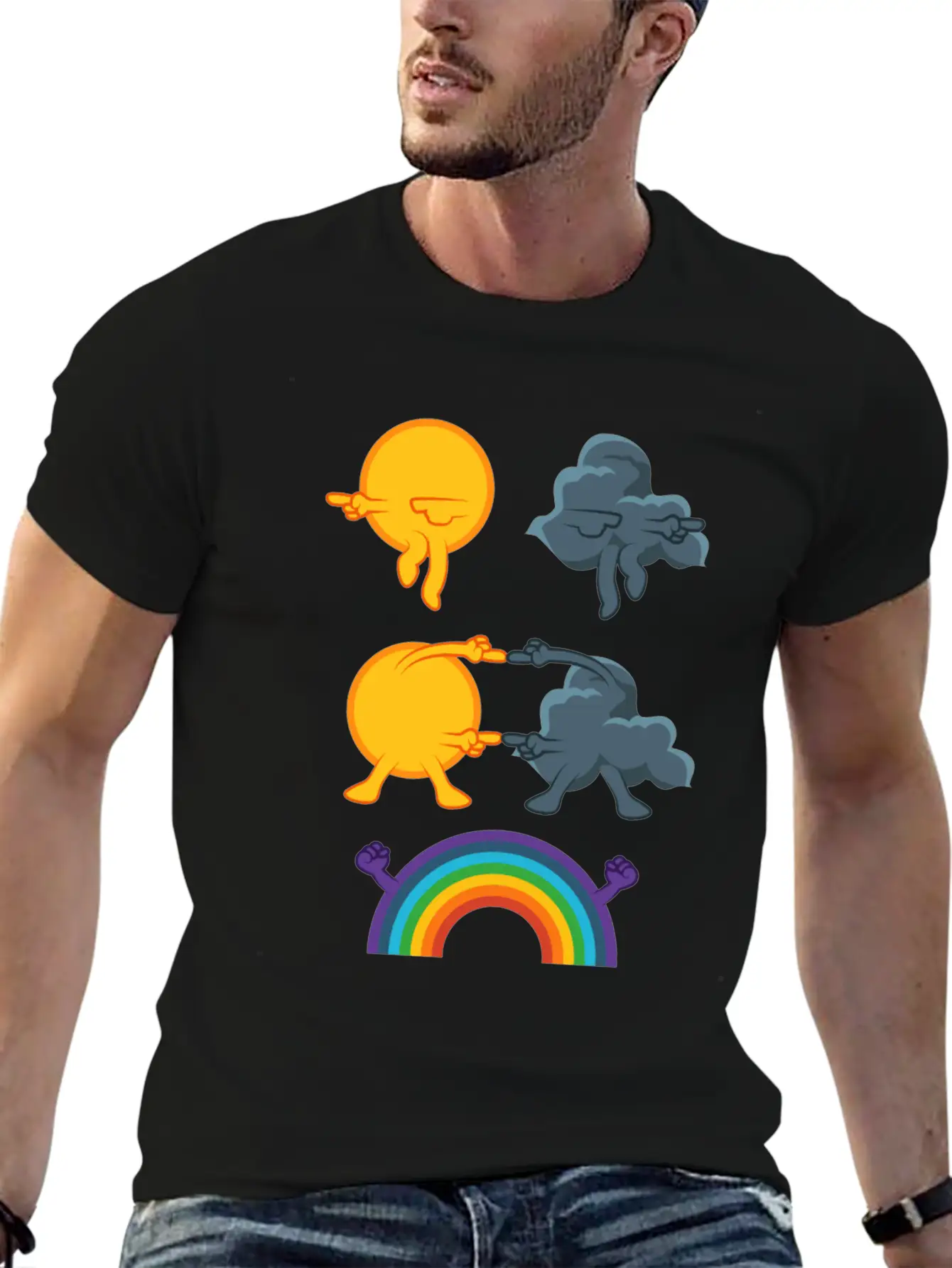 Sun Rain Clouds Rainbow Basic Graphic T-Shirt ¨C Daily Comfort In Soft Cotton