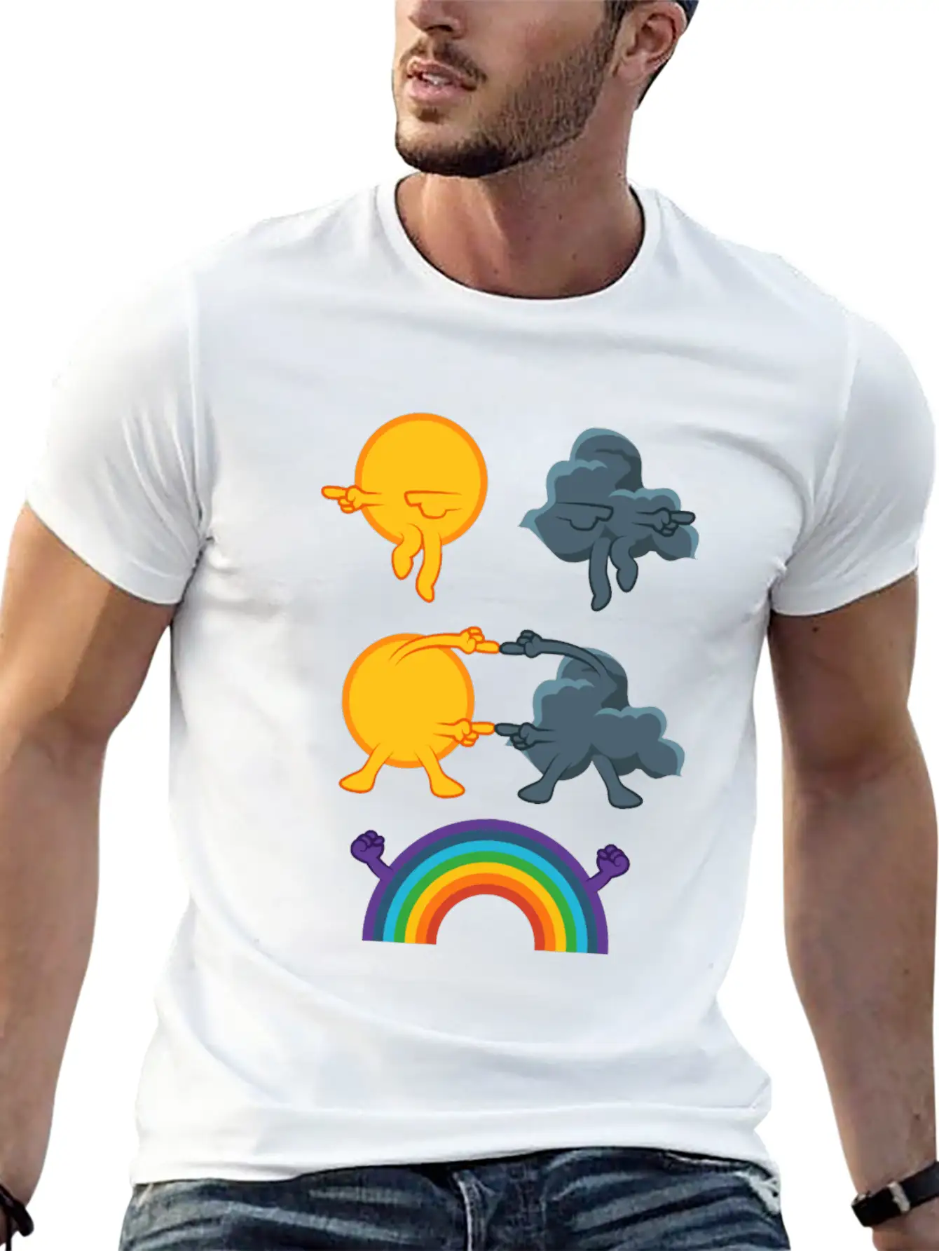 Sun Rain Clouds Rainbow Basic Graphic T-Shirt ¨C Daily Comfort In Soft Cotton