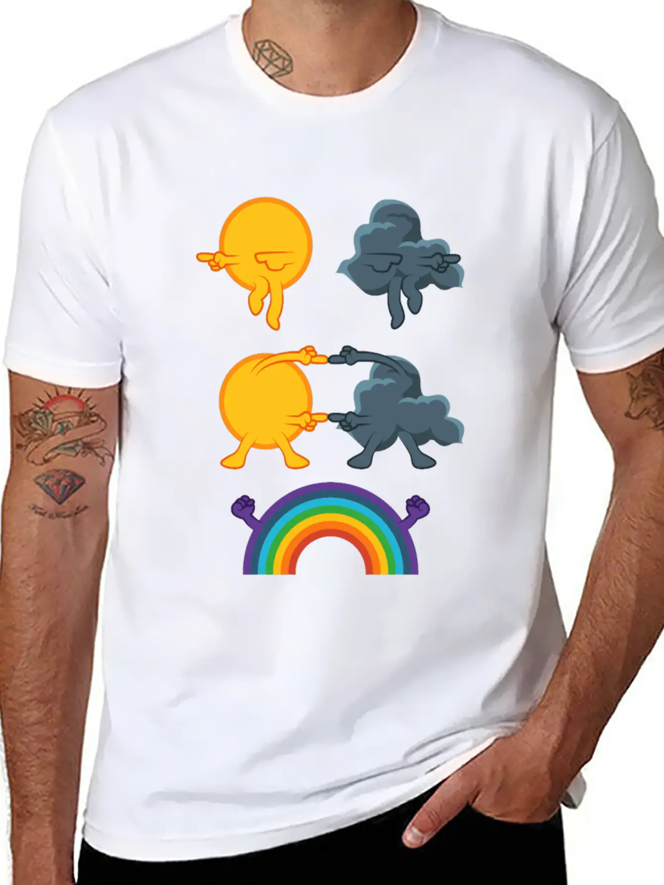 Sun Rain Clouds Rainbow Basic Graphic T-Shirt ¨C Daily Comfort In Soft Cotton