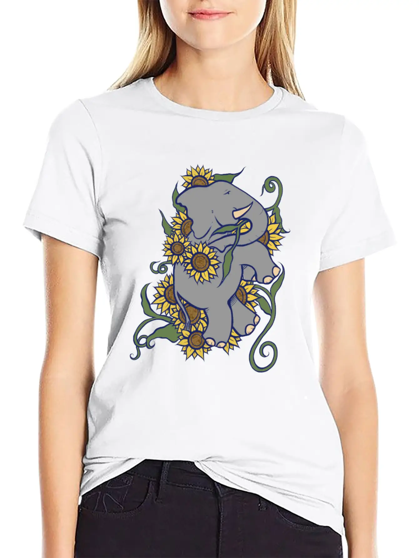 Sunflower Elephant Essential Cotton Tee For Daily Outfits ¨C Unisex Style