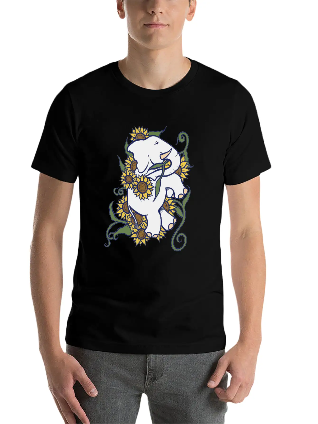 Sunflower Elephant Essential Cotton Tee For Daily Outfits ¨C Unisex Style