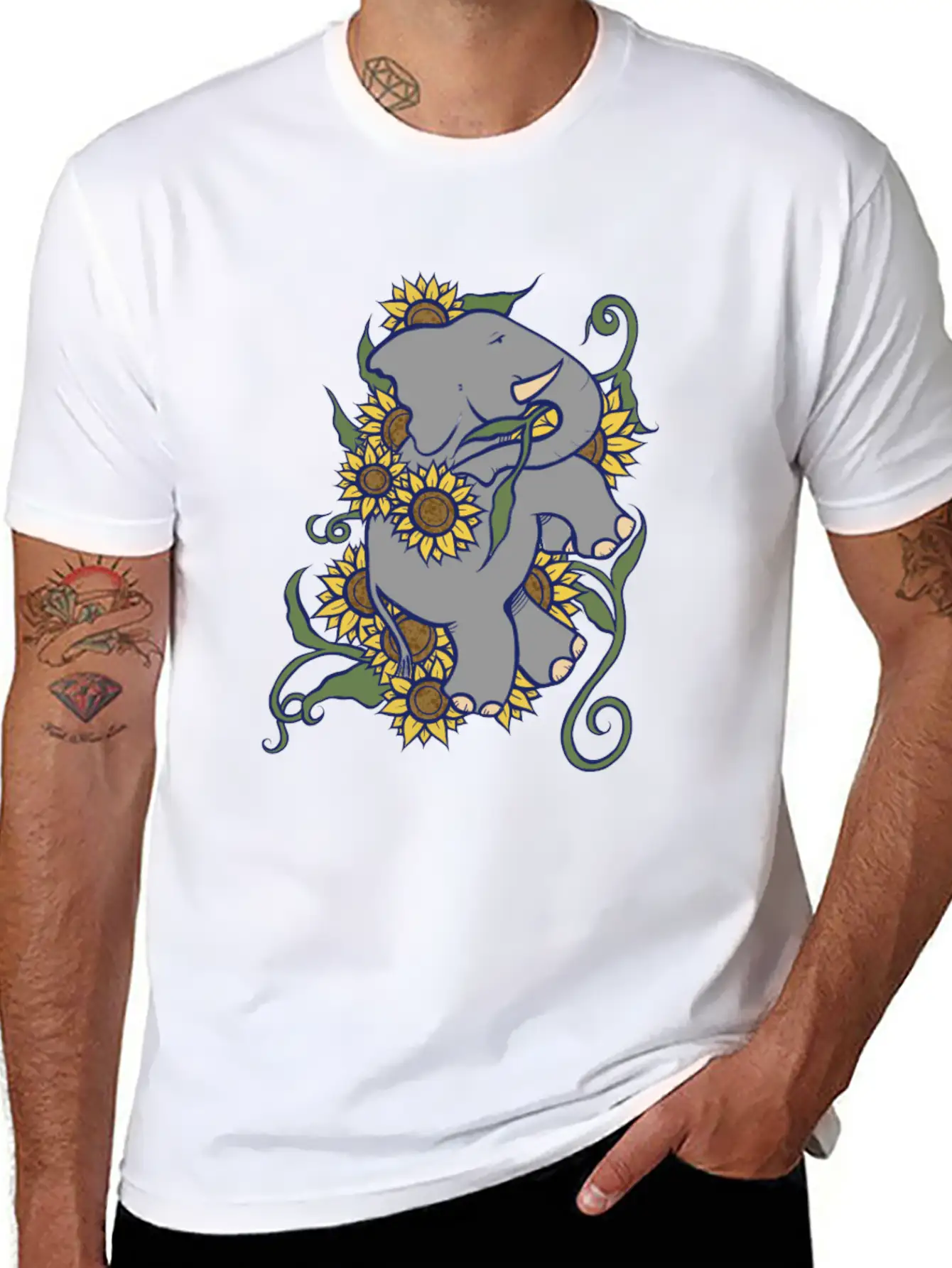 Sunflower Elephant Essential Cotton Tee For Daily Outfits ¨C Unisex Style