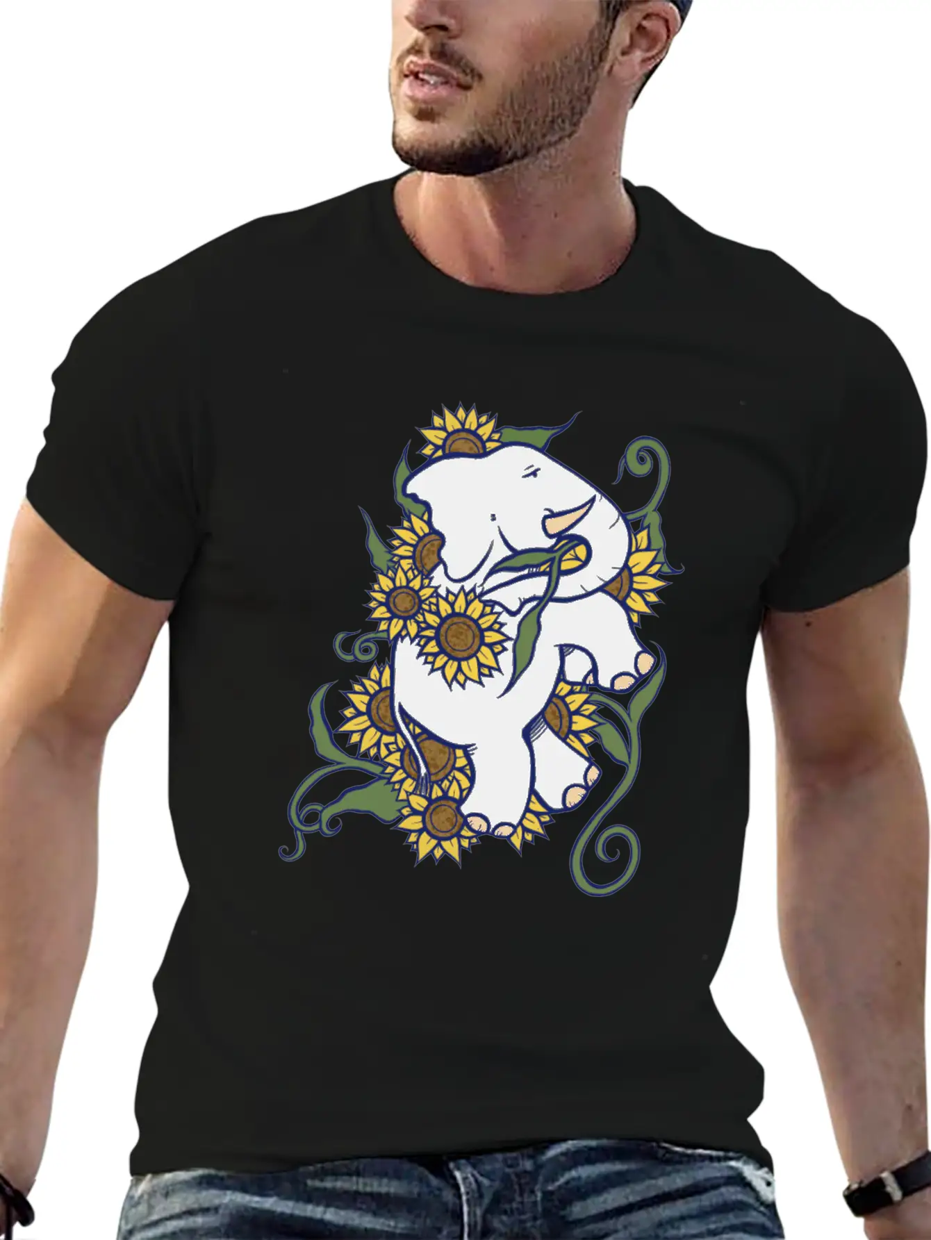 Sunflower Elephant Essential Cotton Tee For Daily Outfits ¨C Unisex Style