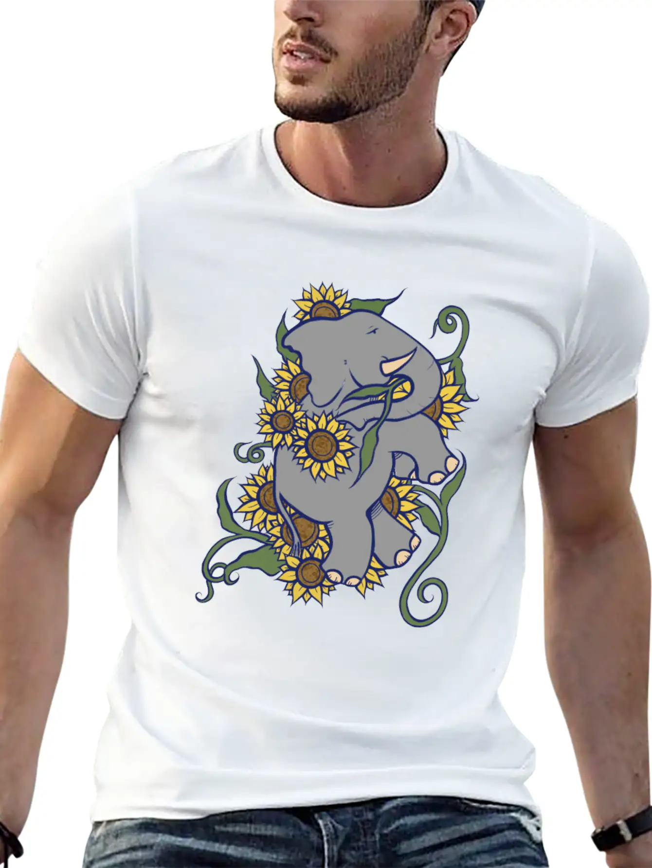 Sunflower Elephant Essential Cotton Tee For Daily Outfits ¨C Unisex Style