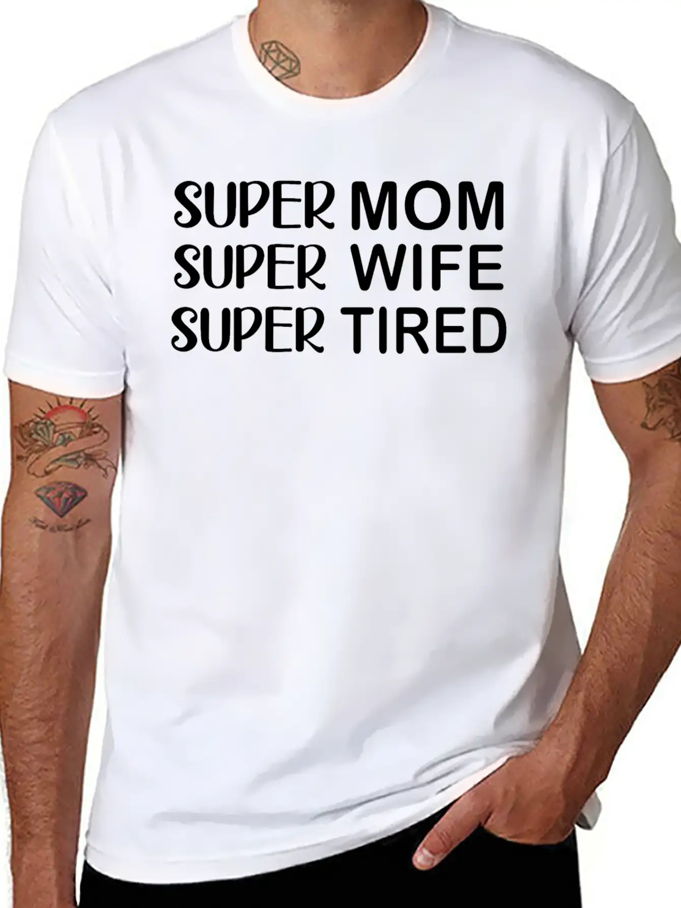 Super Mom Super Wife Super Tired Essential Cotton Tee For Daily Outfits ¨C Unisex Style