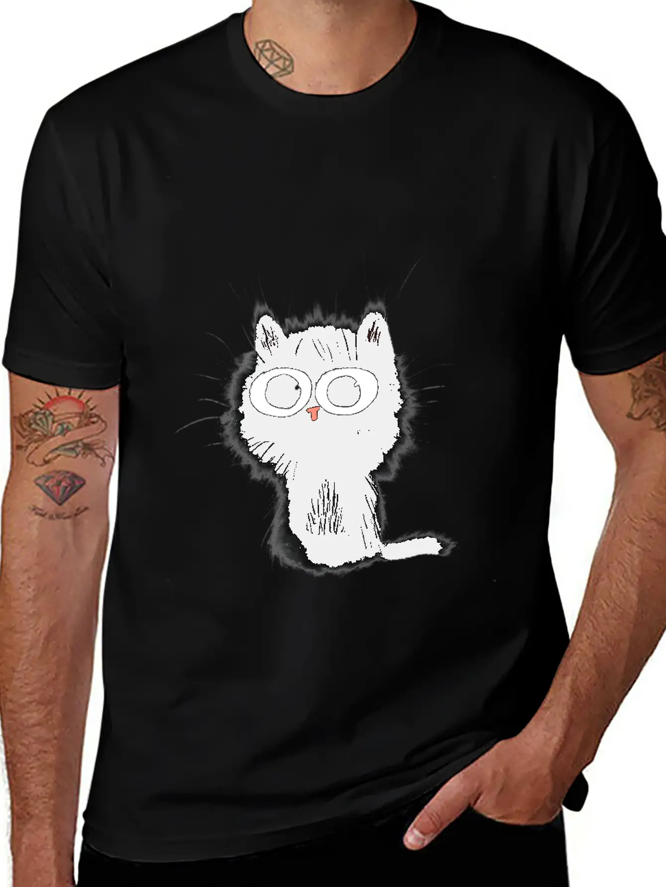 Surprised Black Cat Essential Cotton Tee For Daily Outfits ¨C Unisex Style