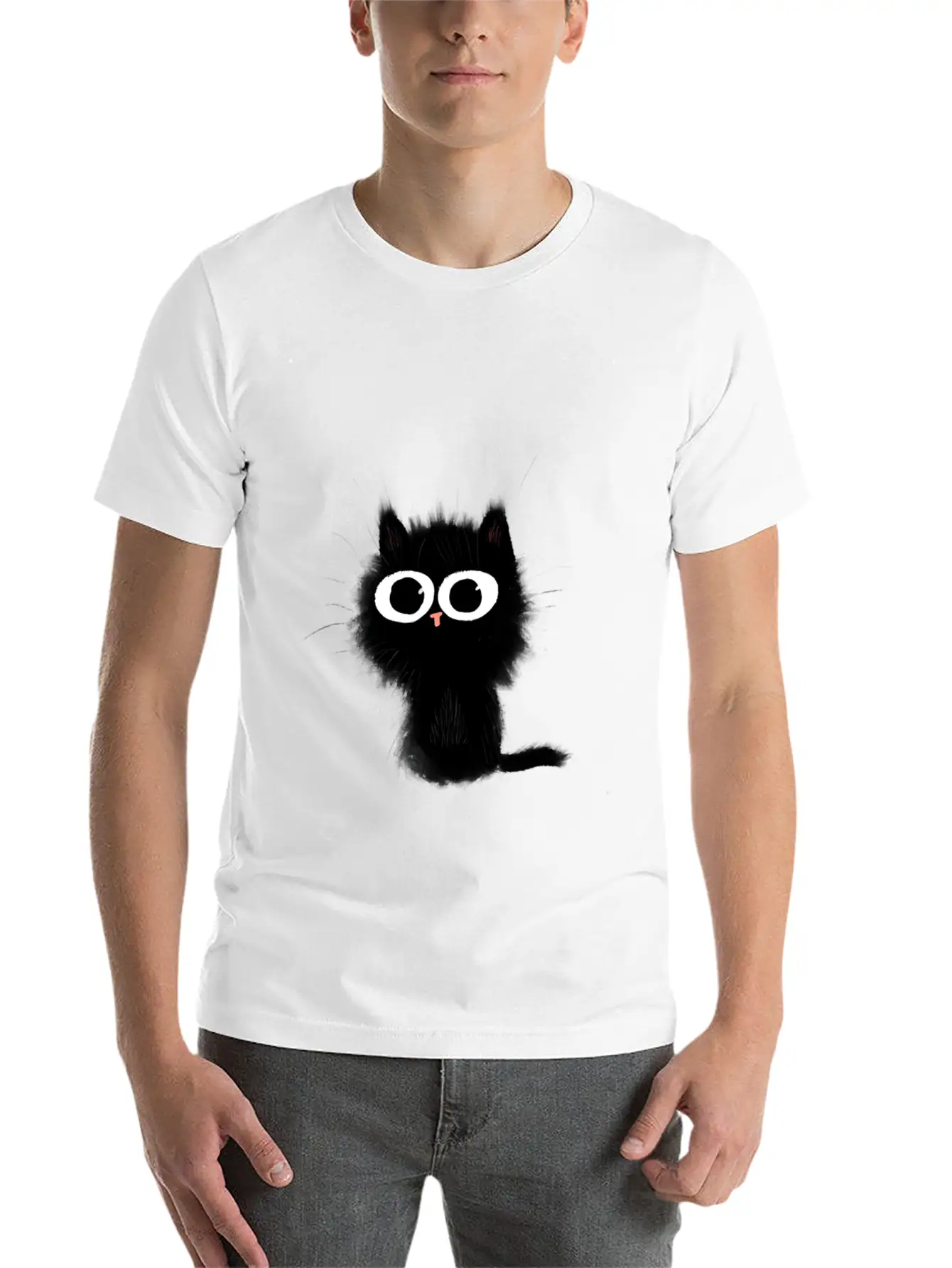 Surprised Black Cat Essential Cotton Tee For Daily Outfits ¨C Unisex Style