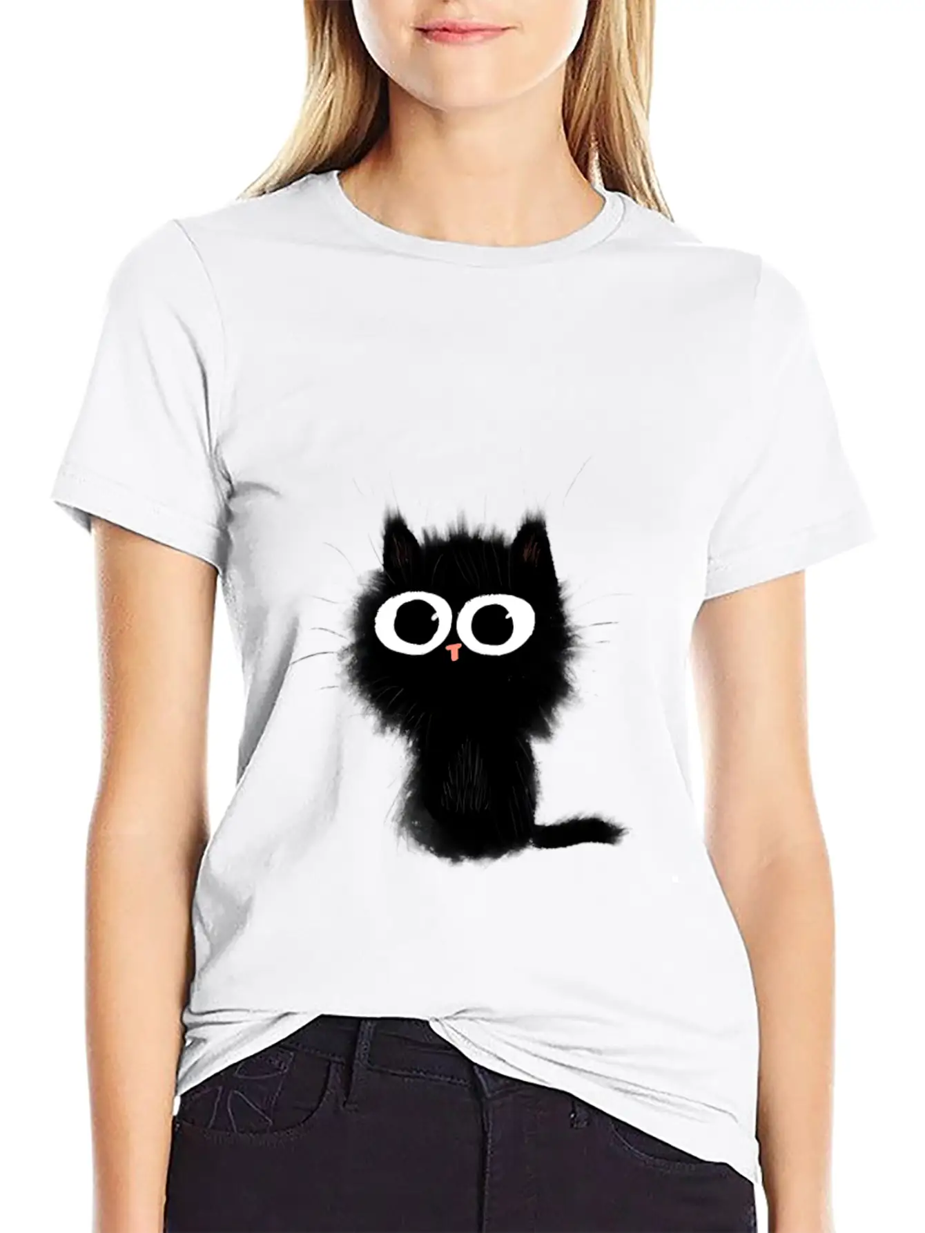 Surprised Black Cat Essential Cotton Tee For Daily Outfits ¨C Unisex Style