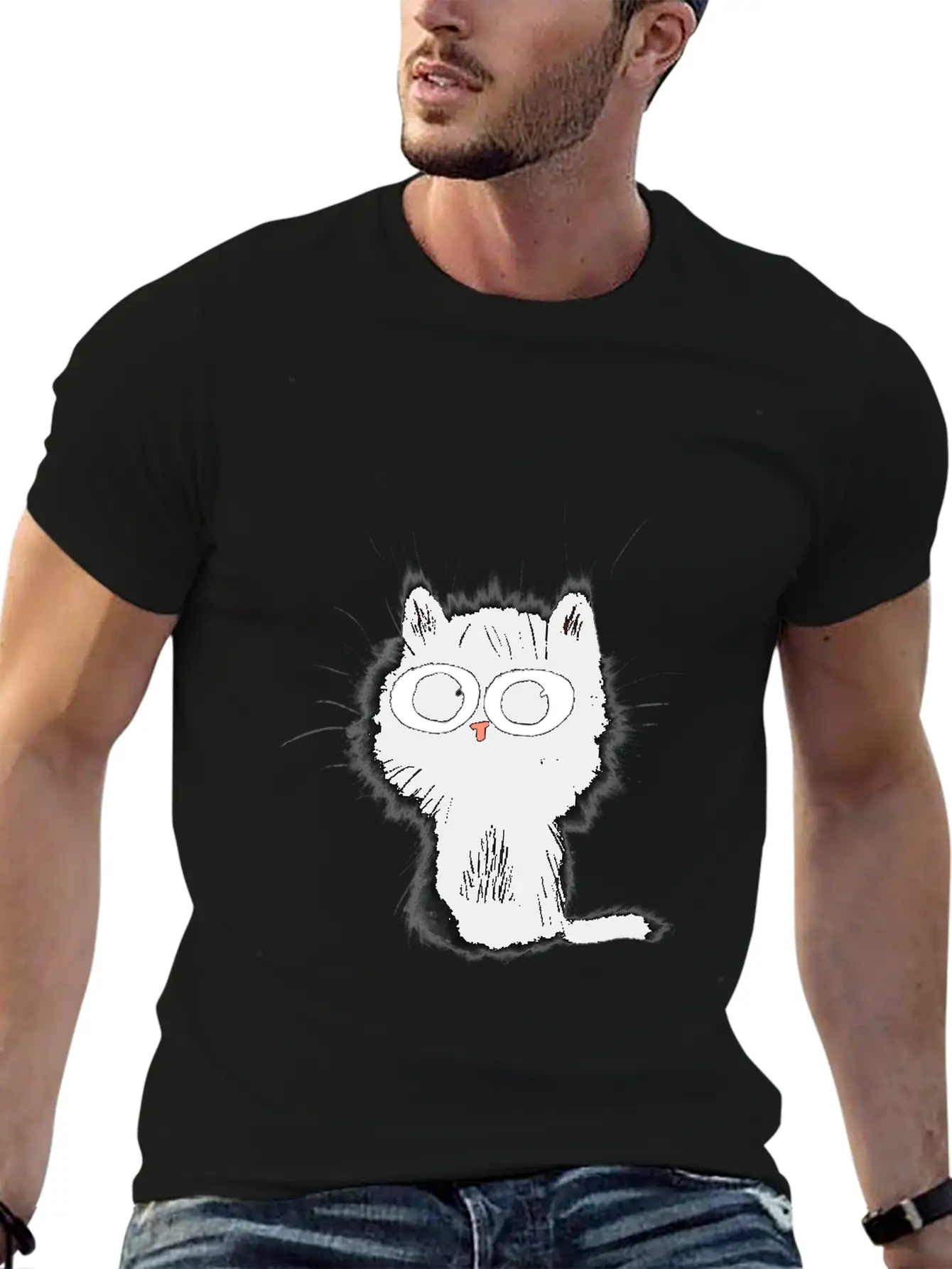 Surprised Black Cat Essential Cotton Tee For Daily Outfits ¨C Unisex Style