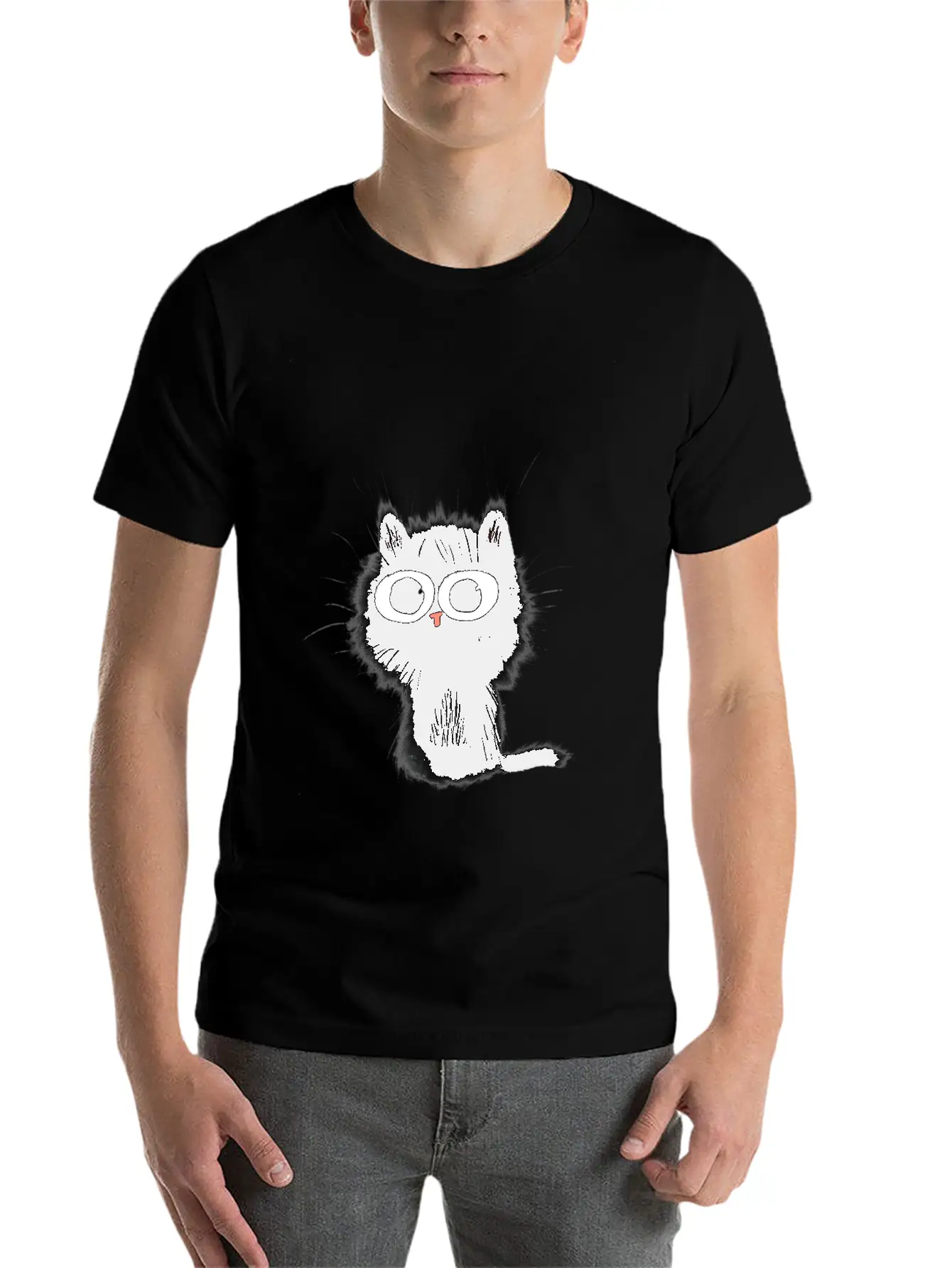 Surprised Black Cat Essential Cotton Tee For Daily Outfits ¨C Unisex Style