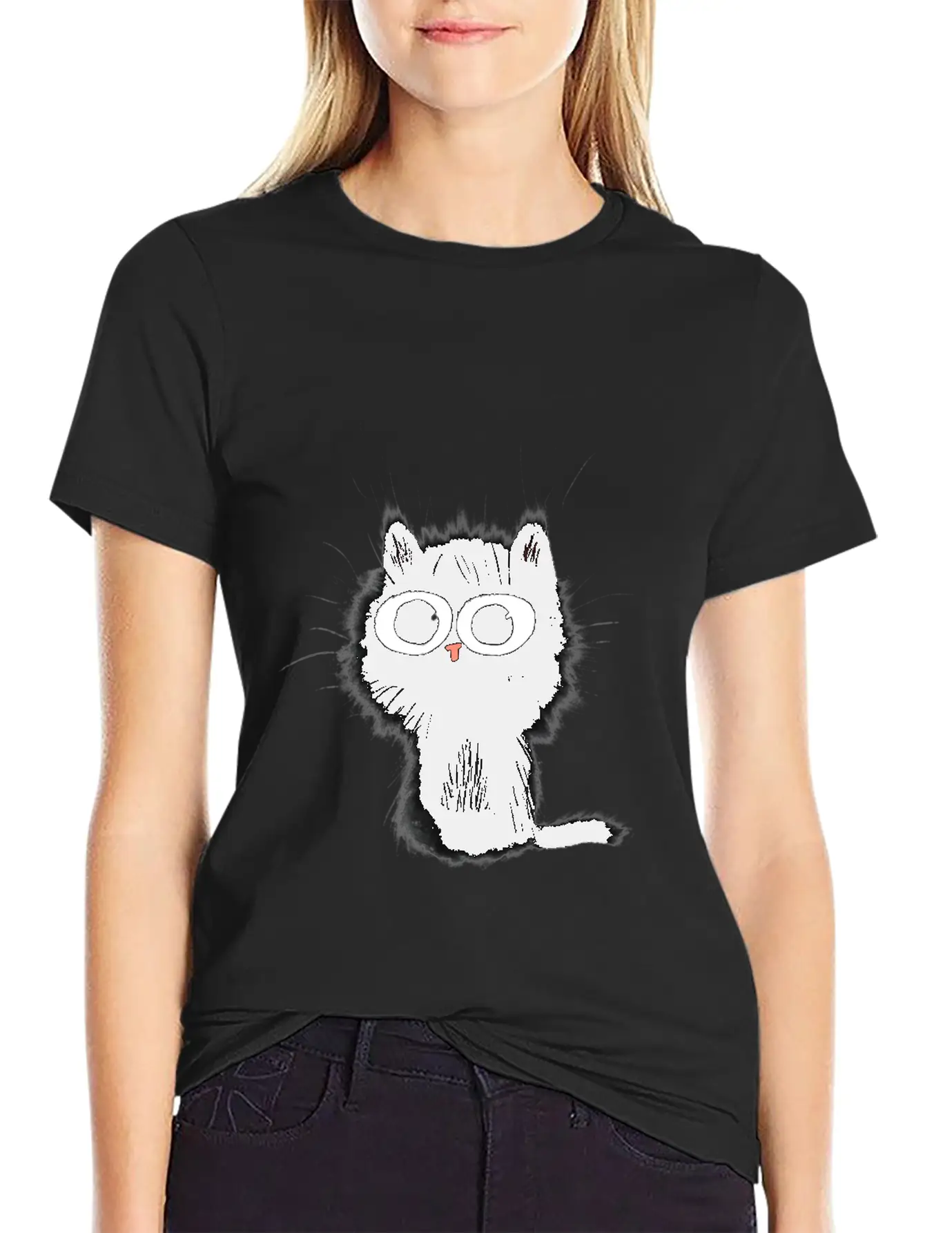 Surprised Black Cat Essential Cotton Tee For Daily Outfits ¨C Unisex Style