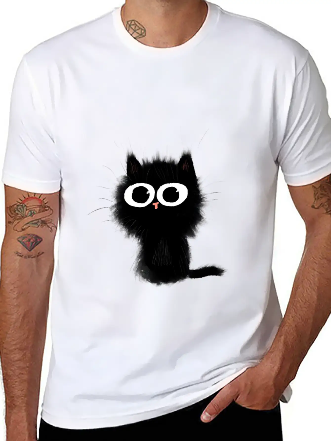 Surprised Black Cat Essential Cotton Tee For Daily Outfits ¨C Unisex Style