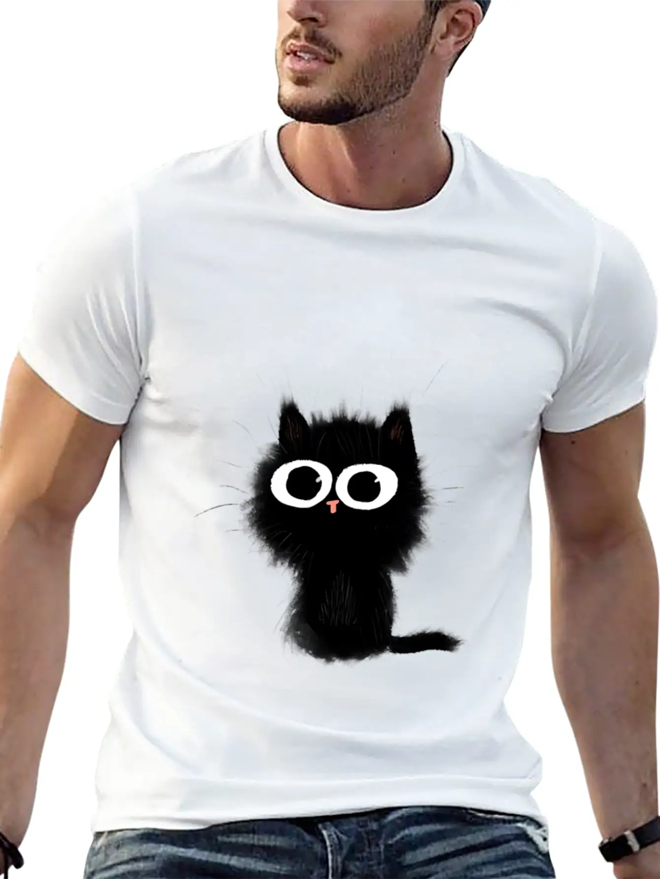 Surprised Black Cat Essential Cotton Tee For Daily Outfits ¨C Unisex Style