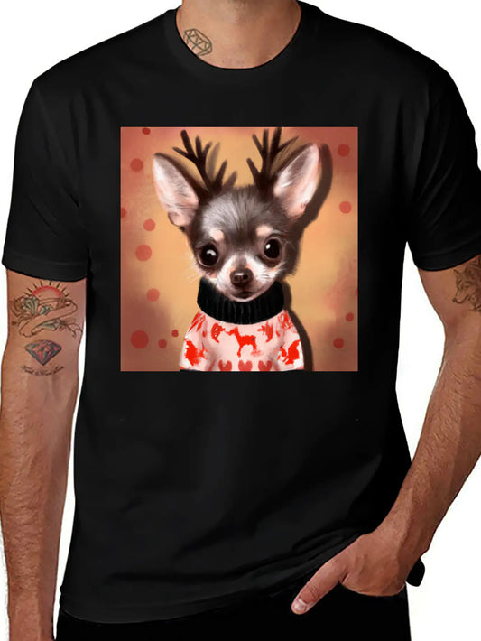 Sweet Happy, Dog Chihuahua In A Christmas Sweater Basic Graphic T-Shirt ¨C Daily Comfort In Soft Cotton