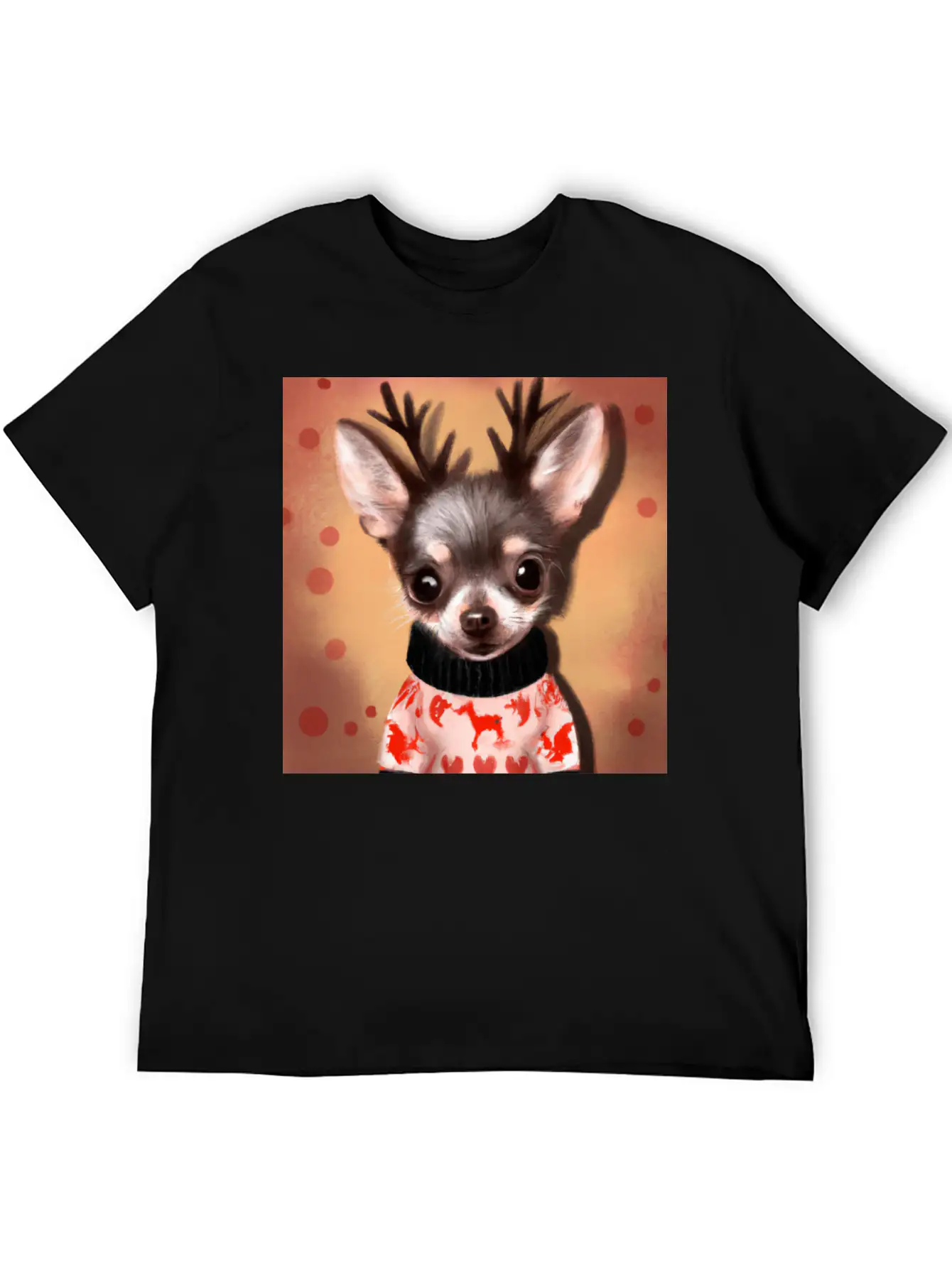 Sweet Happy, Dog Chihuahua In A Christmas Sweater Basic Graphic T-Shirt ¨C Daily Comfort In Soft Cotton