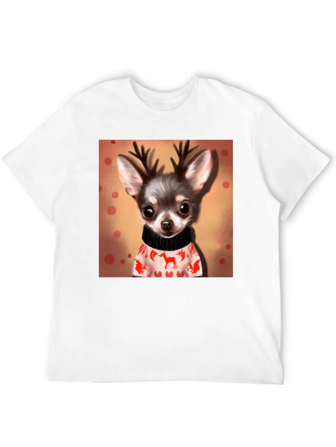 Sweet Happy, Dog Chihuahua In A Christmas Sweater Basic Graphic T-Shirt ¨C Daily Comfort In Soft Cotton