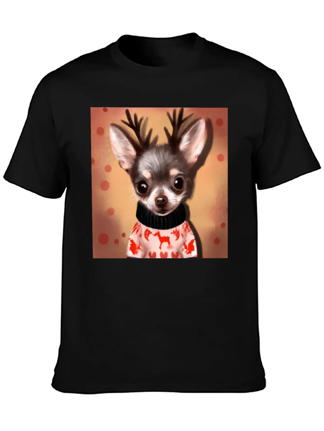 Sweet Happy, Dog Chihuahua In A Christmas Sweater Basic Graphic T-Shirt ¨C Daily Comfort In Soft Cotton
