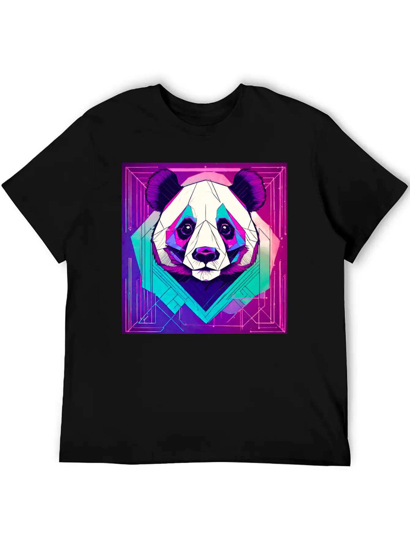 Synthwave Neon Geo Panda Essential Cotton Tee For Daily Outfits ¨C Unisex Style