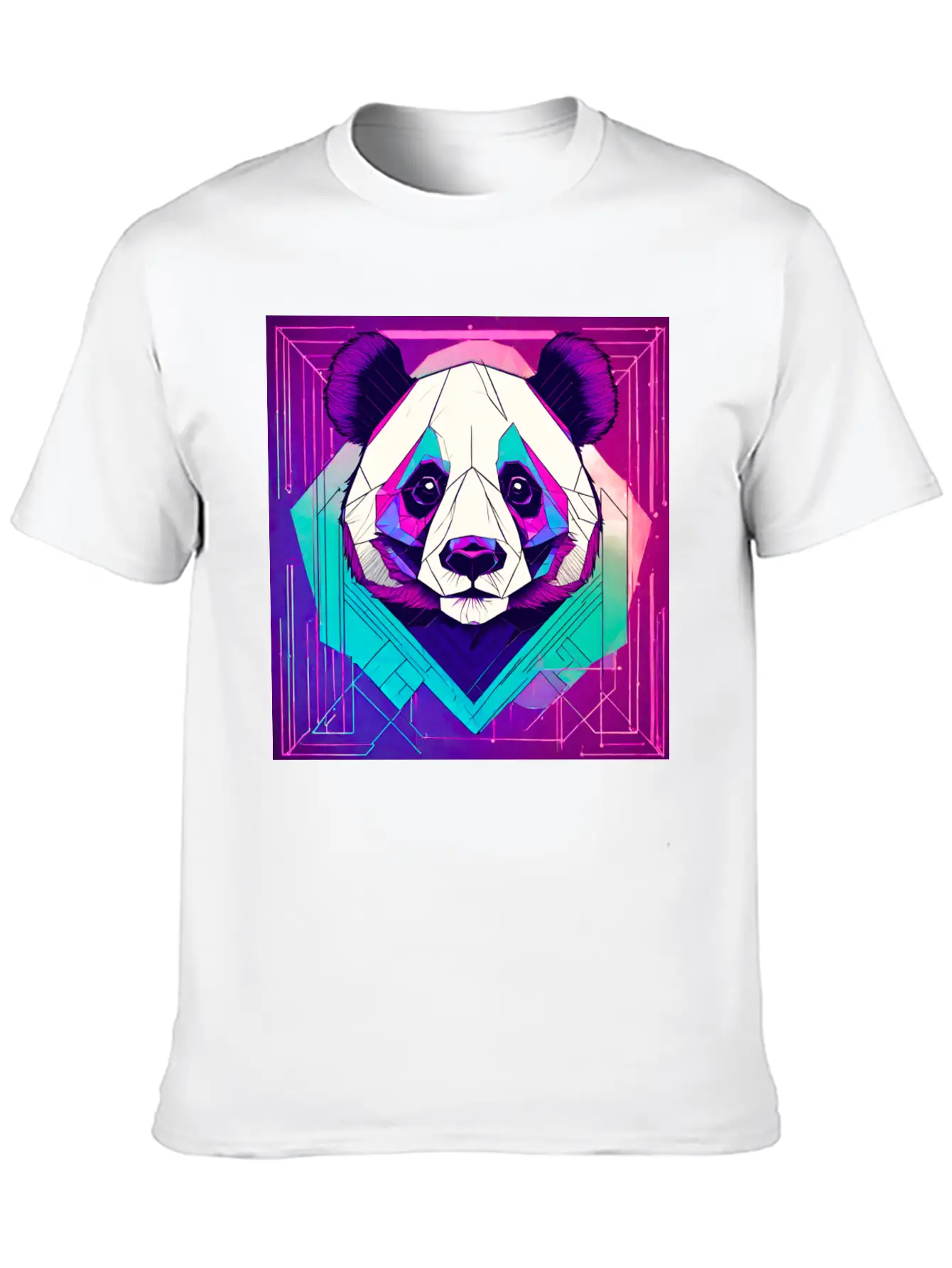 Synthwave Neon Geo Panda Essential Cotton Tee For Daily Outfits ¨C Unisex Style
