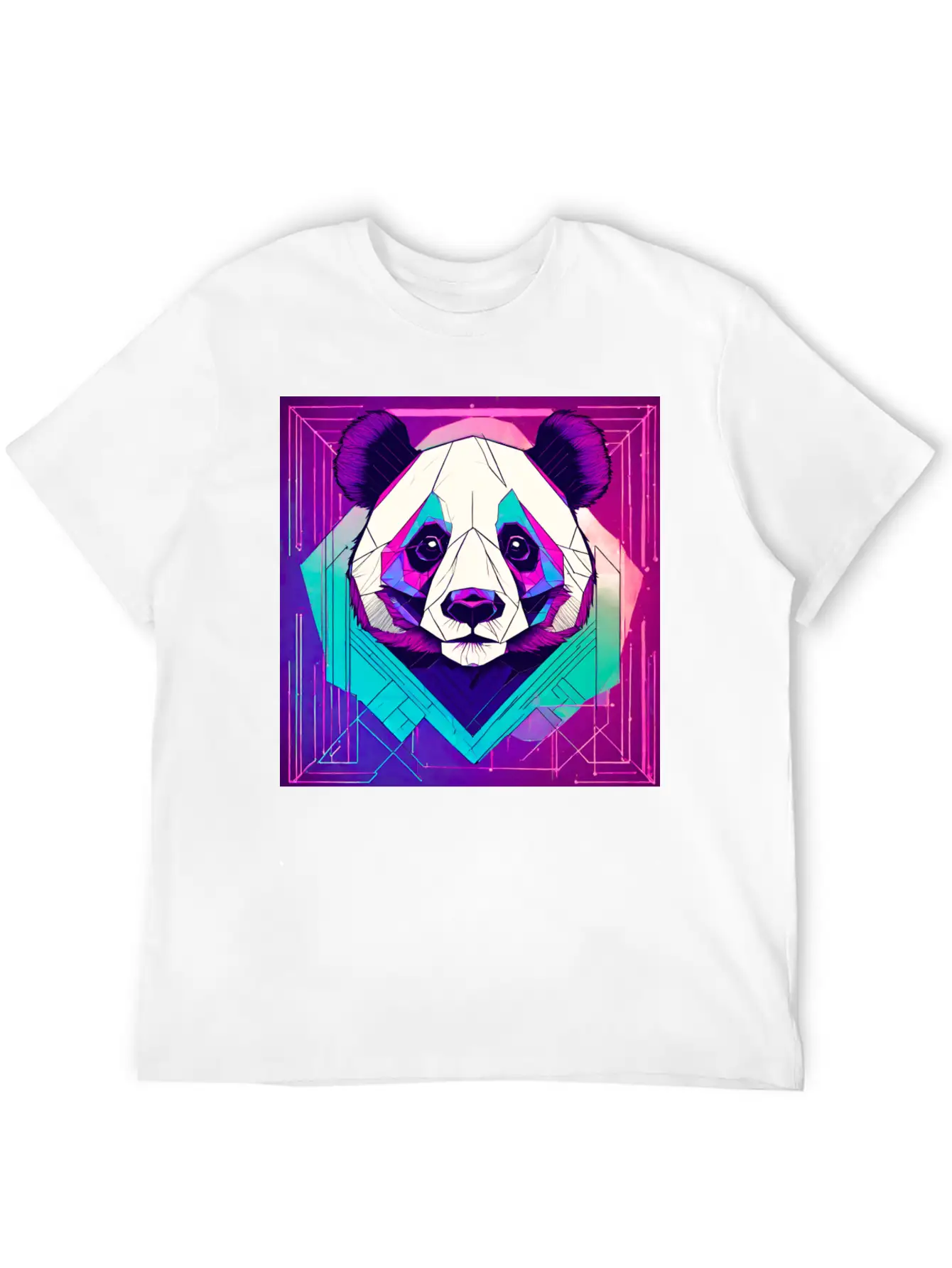 Synthwave Neon Geo Panda Essential Cotton Tee For Daily Outfits ¨C Unisex Style