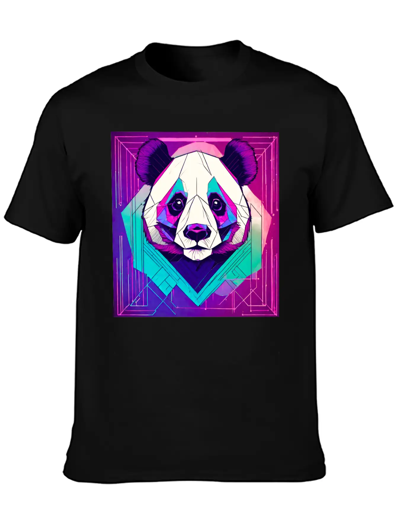 Synthwave Neon Geo Panda Essential Cotton Tee For Daily Outfits ¨C Unisex Style