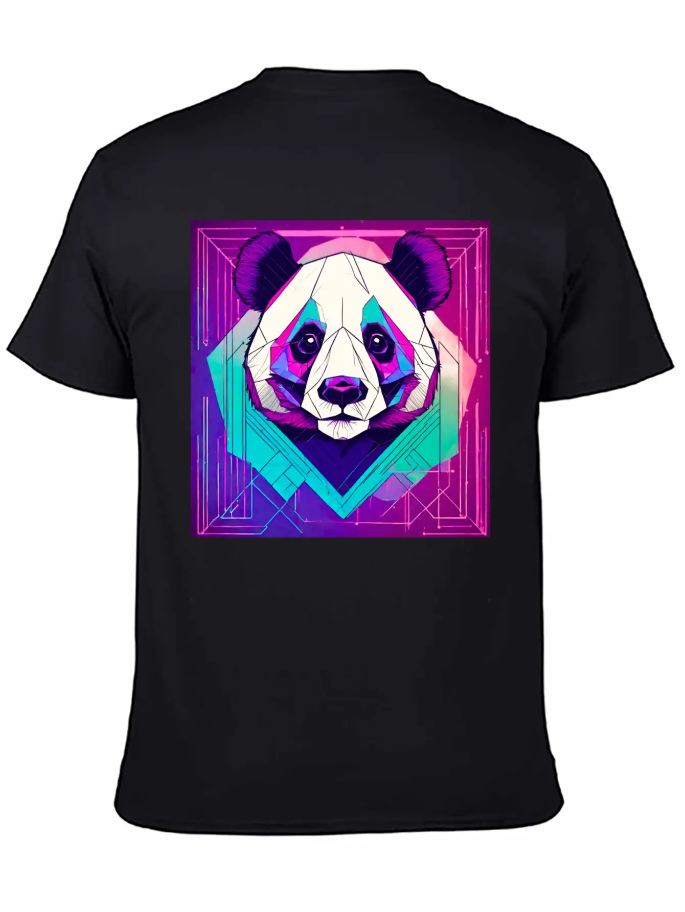 Synthwave Neon Geo Panda Essential Cotton Tee For Daily Outfits ¨C Unisex Style