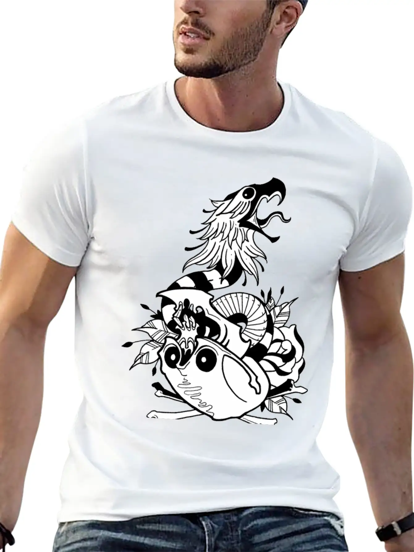 Tattoo Skull Snake Rose Eagle Mashup Essential Cotton Tee For Daily Outfits ¨C Unisex Style