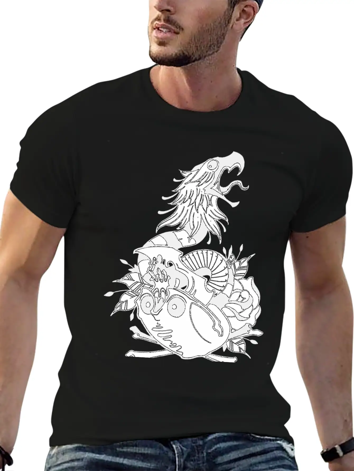 Tattoo Skull Snake Rose Eagle Mashup Essential Cotton Tee For Daily Outfits ¨C Unisex Style