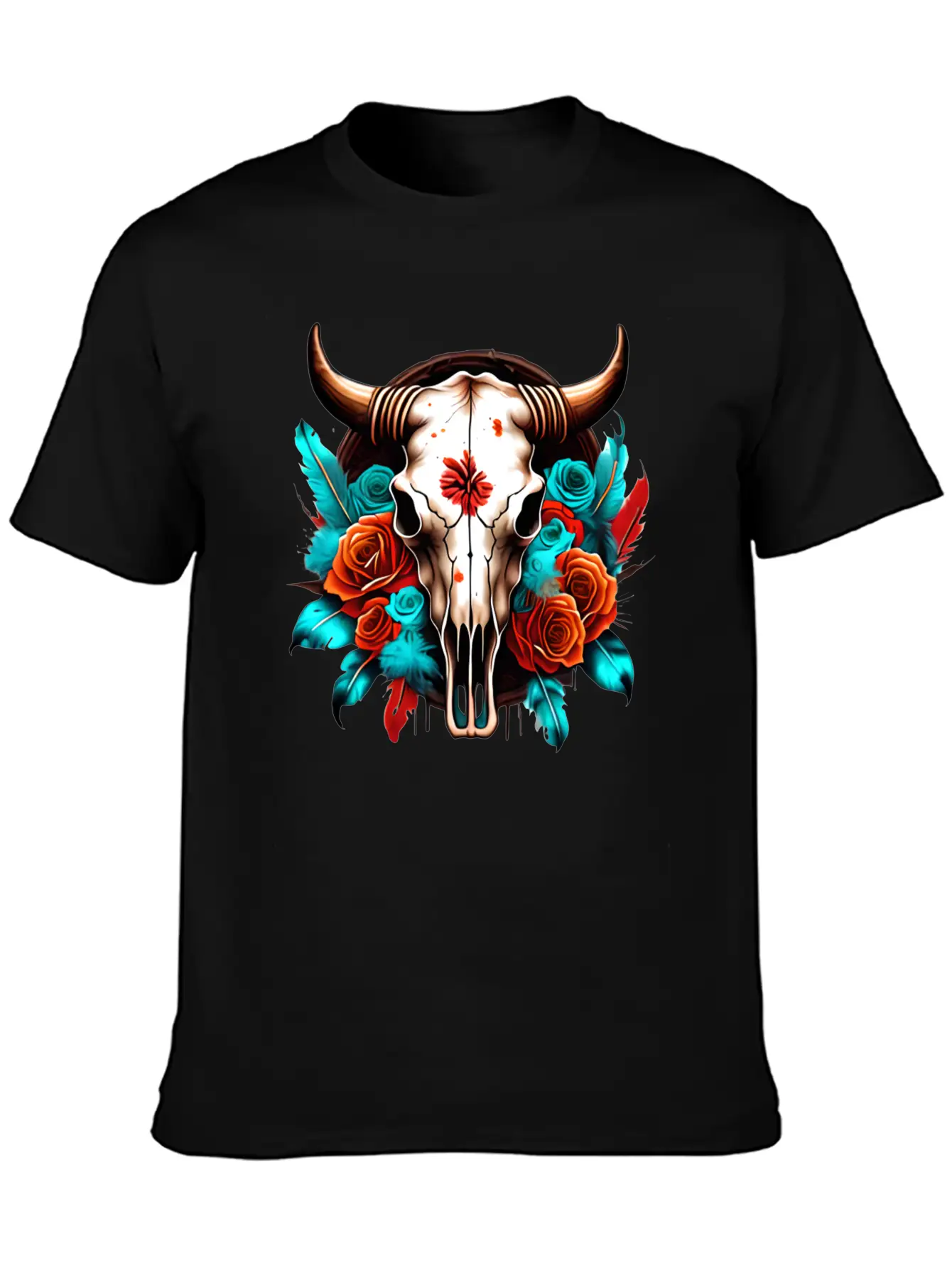 Teal Cow Skull Floral Soft Cotton Short Sleeve Tee ¨C Unisex Wardrobe Staple