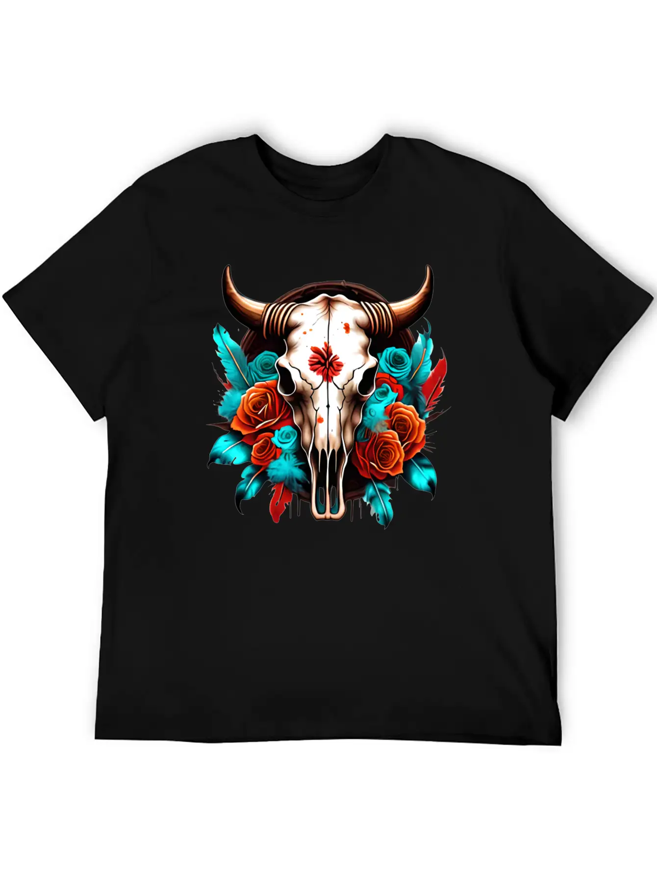 Teal Cow Skull Floral Soft Cotton Short Sleeve Tee ¨C Unisex Wardrobe Staple