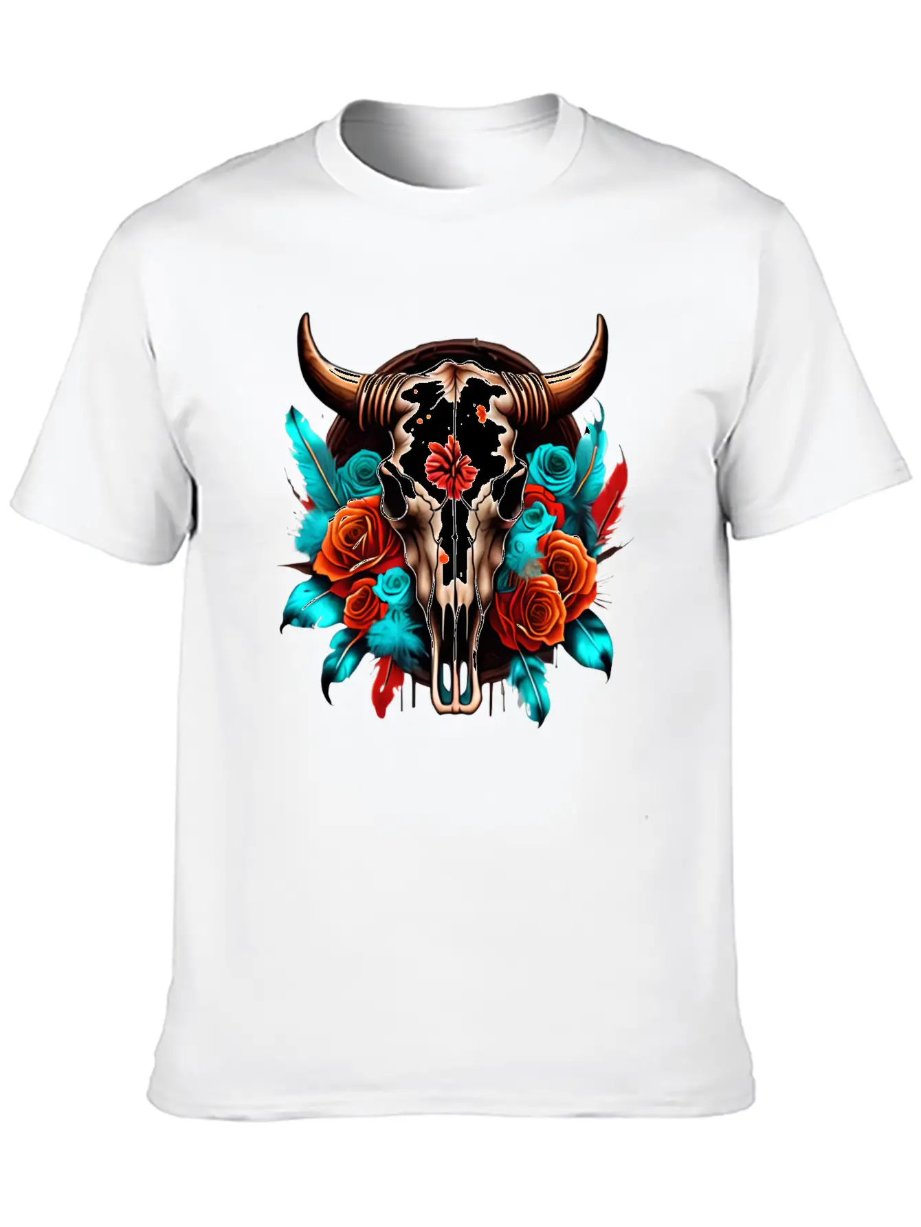 Teal Cow Skull Floral Soft Cotton Short Sleeve Tee ¨C Unisex Wardrobe Staple