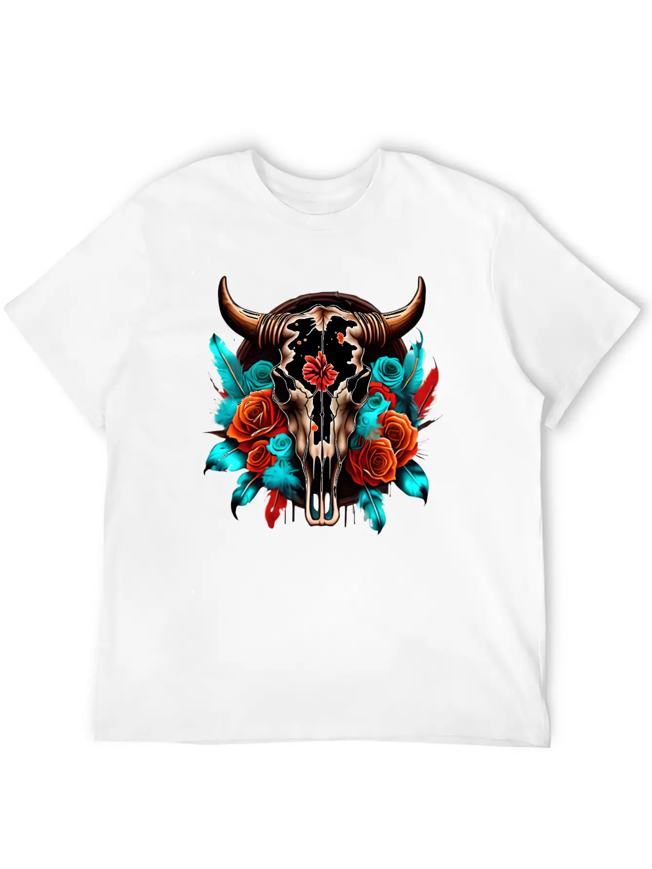 Teal Cow Skull Floral Soft Cotton Short Sleeve Tee ¨C Unisex Wardrobe Staple