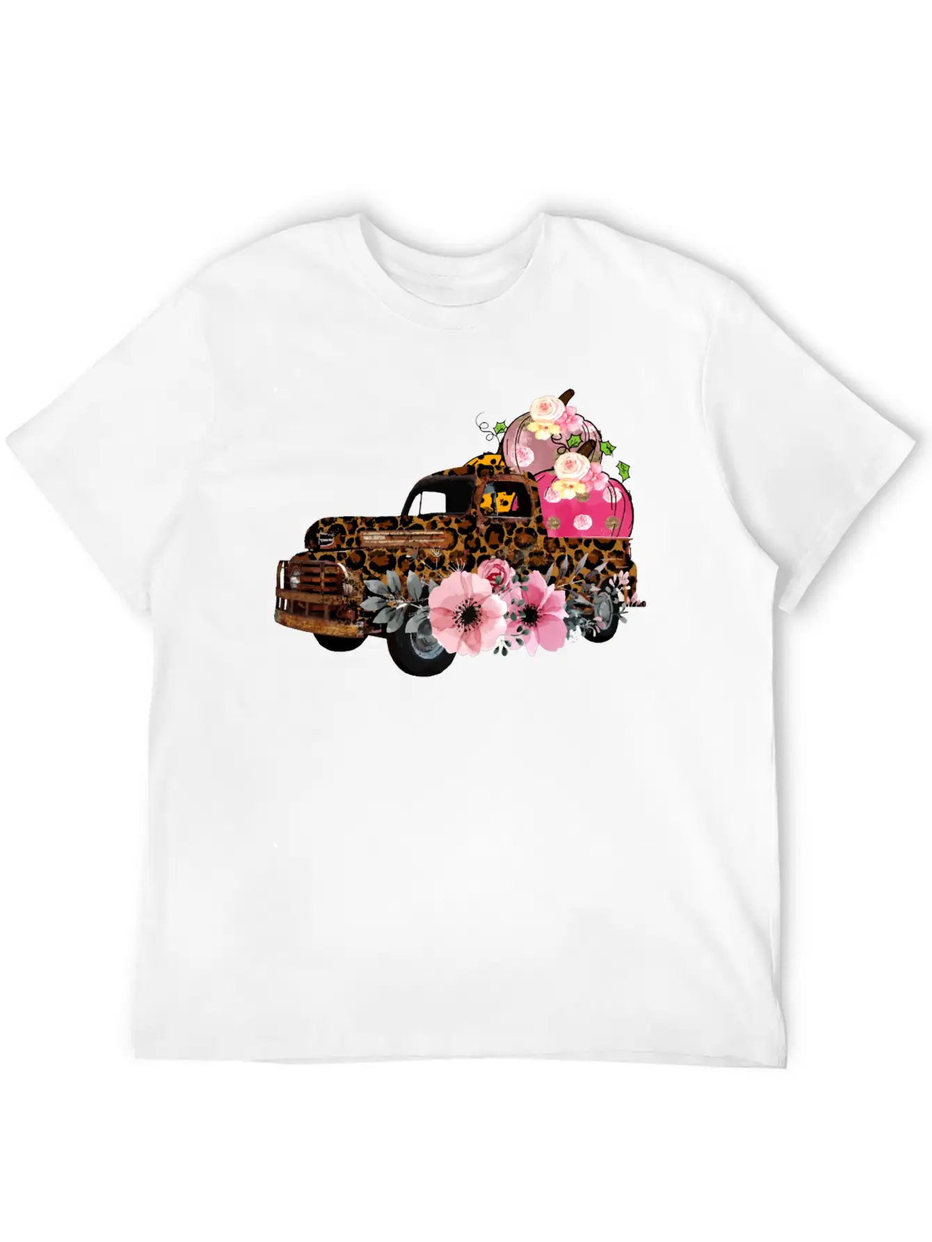Thanksgiving Fall Leopard Old Truck Pumpkins Soft Cotton Short Sleeve Tee ¨C Unisex Wardrobe Staple