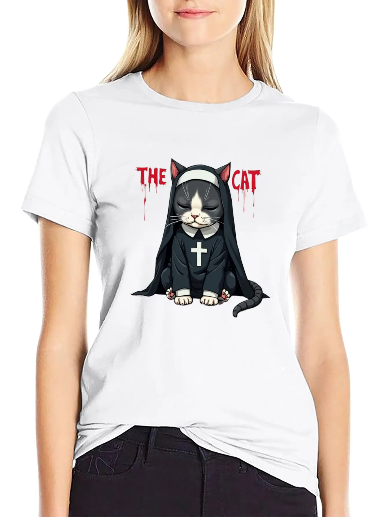 The Cat Nun ¨C Cute & Whimsical Cartoon Art Unisex Casual T-Shirt ¨C Clean Design For Daily Comfort