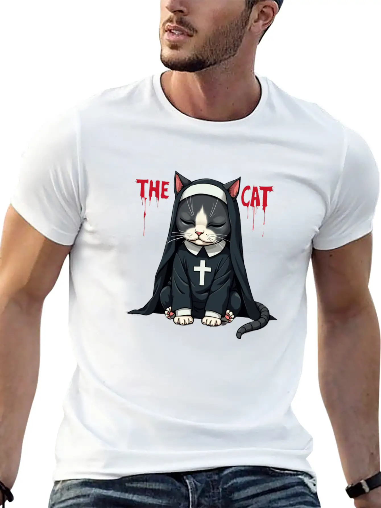 The Cat Nun ¨C Cute & Whimsical Cartoon Art Unisex Casual T-Shirt ¨C Clean Design For Daily Comfort