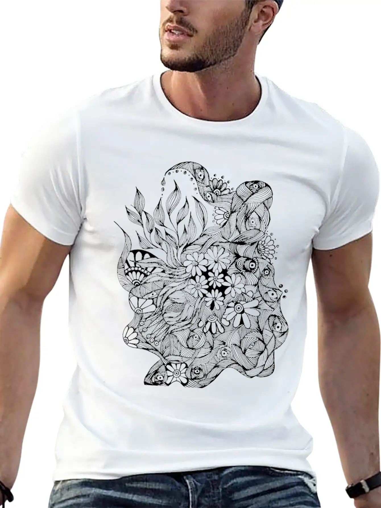 The Lined Design And The Vector Design. Essential Cotton Tee For Daily Outfits ¨C Unisex Style